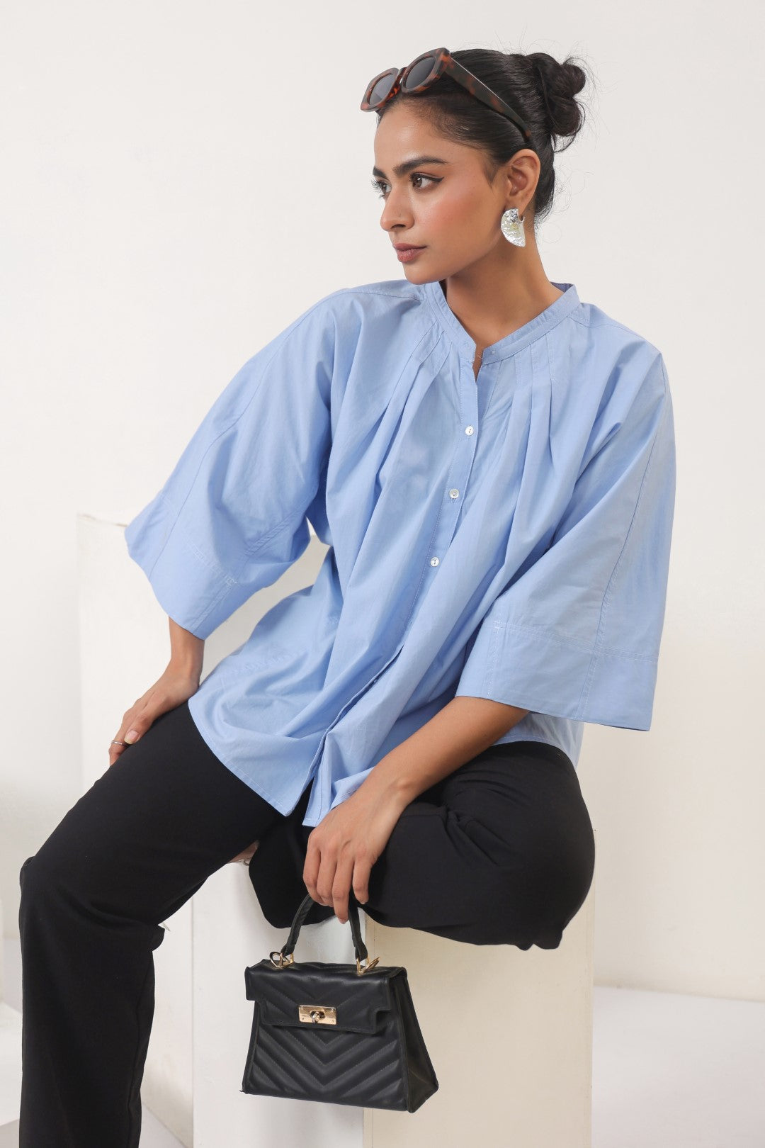 Women's blue cotton tops