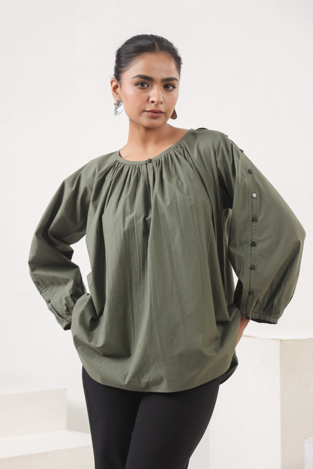 Women's green cotton tops