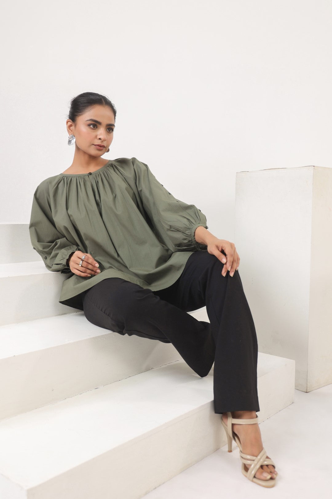 Women's green cotton tops