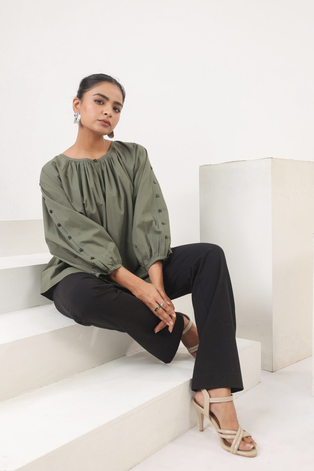 Women's green cotton tops