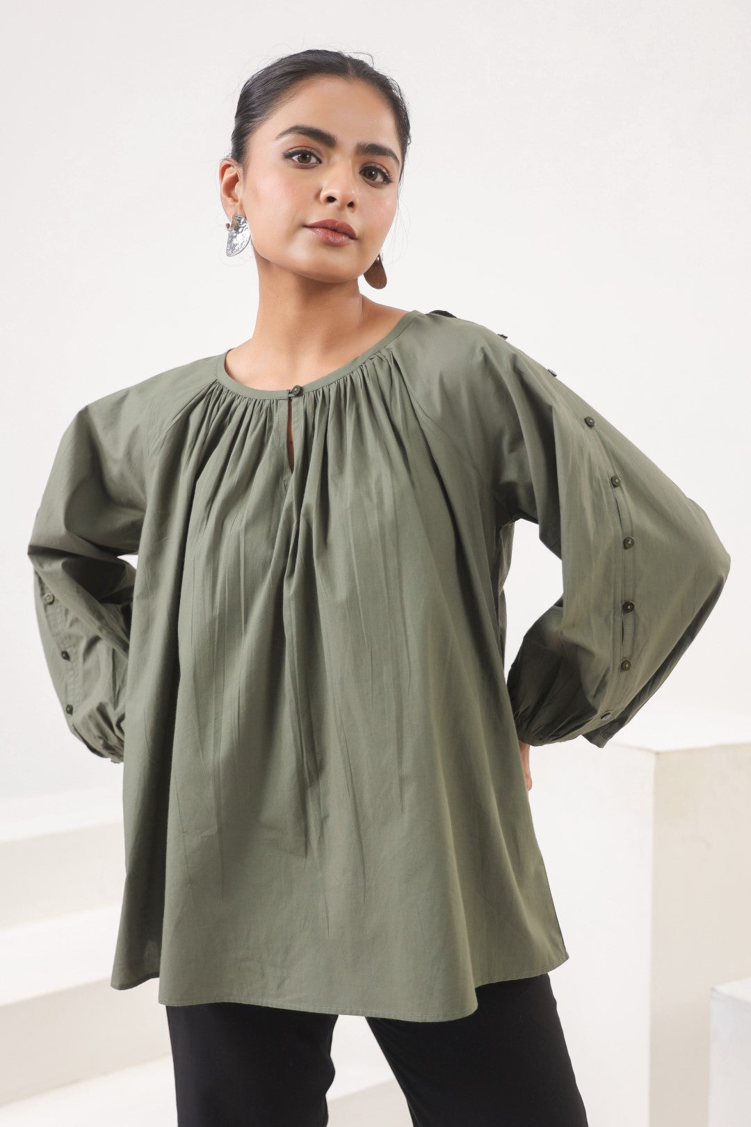 Women's green cotton tops