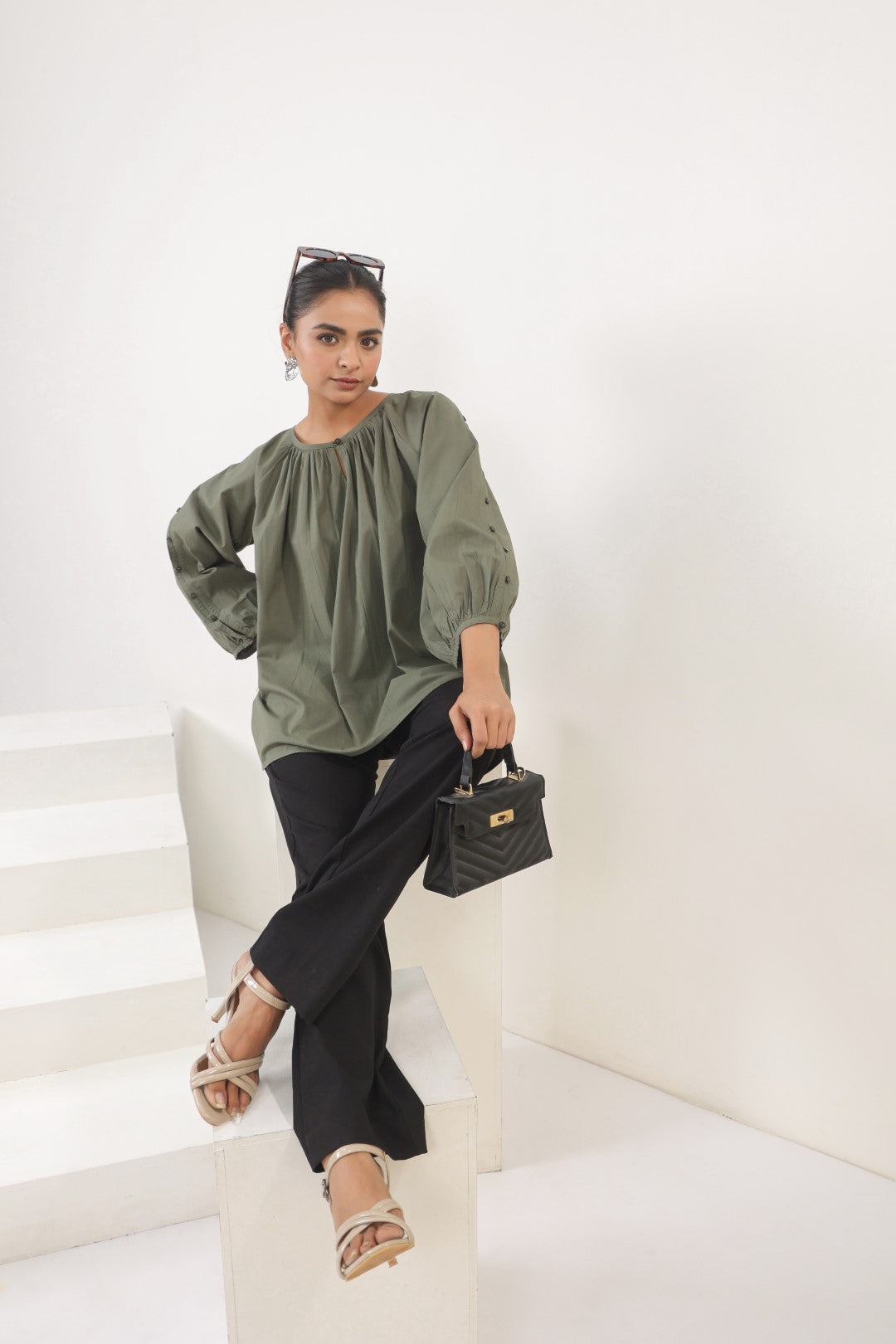 Women's green cotton tops