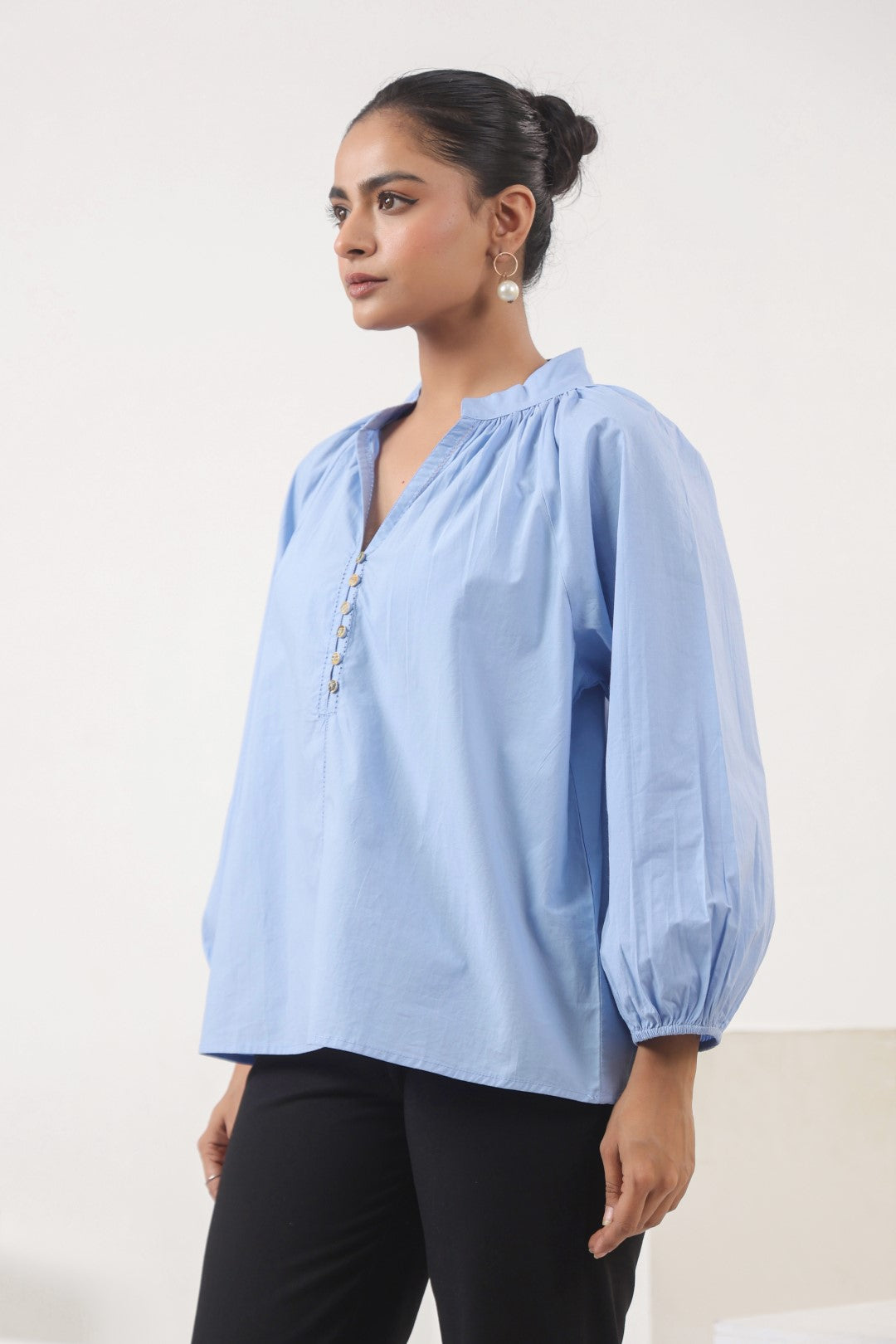 Women's blue cotton tops