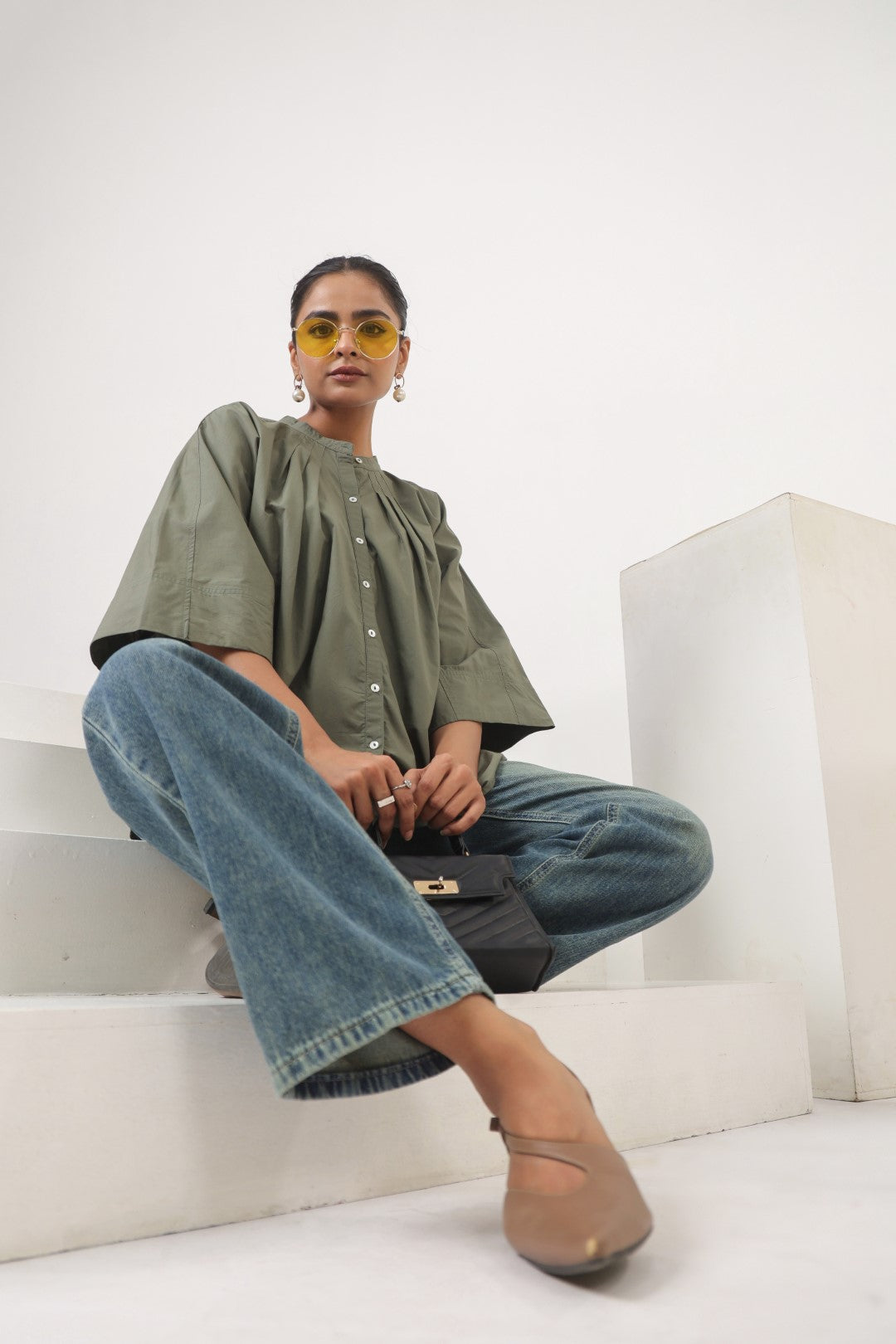 Women's green cotton tops