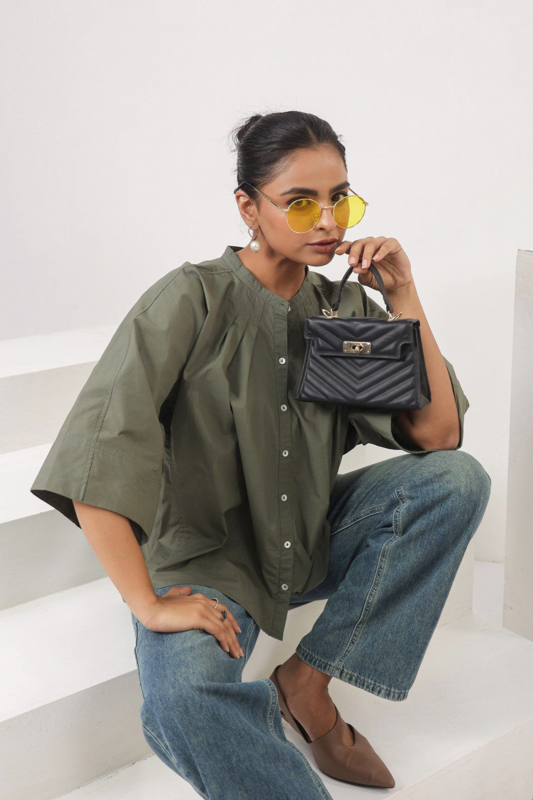 Women's green cotton tops