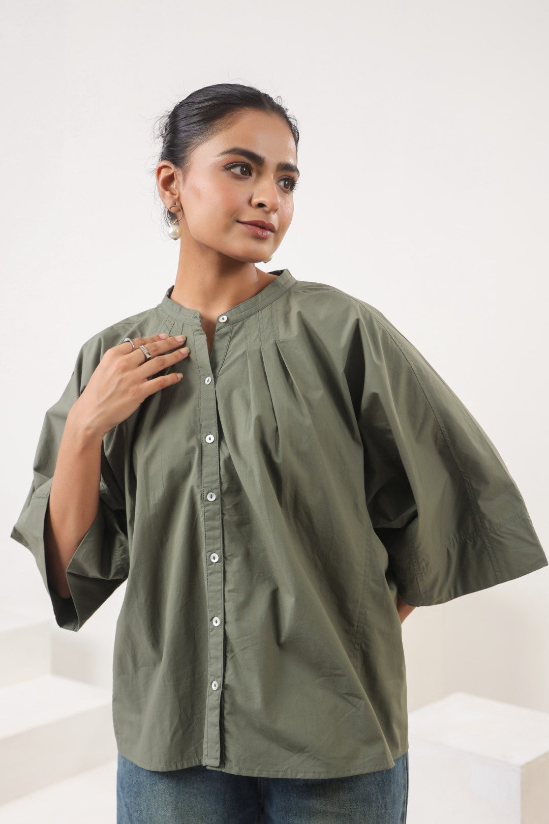 Women's green cotton tops
