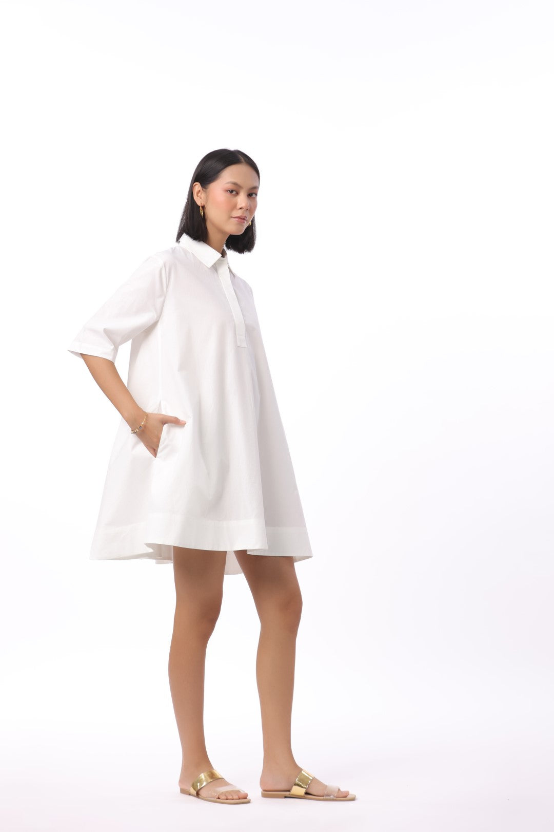 MUUN Women's White Solid Cotton Dress