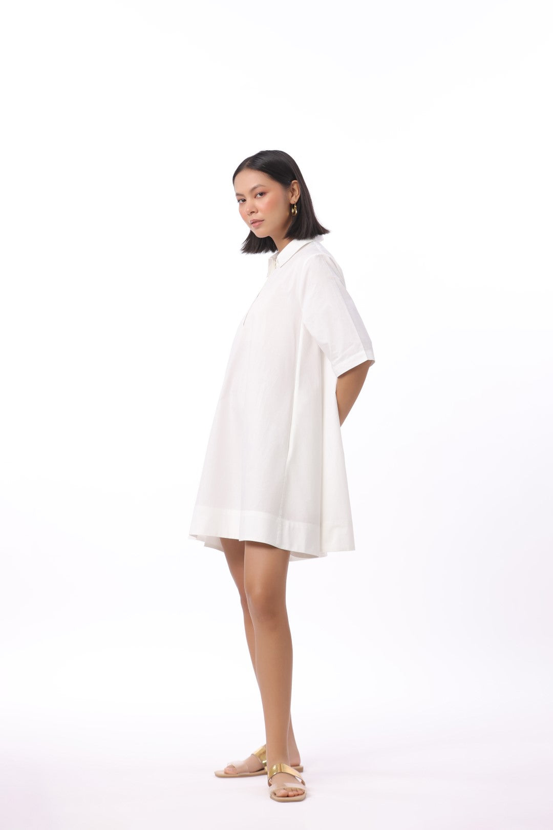 MUUN Women's White Solid Cotton Dress