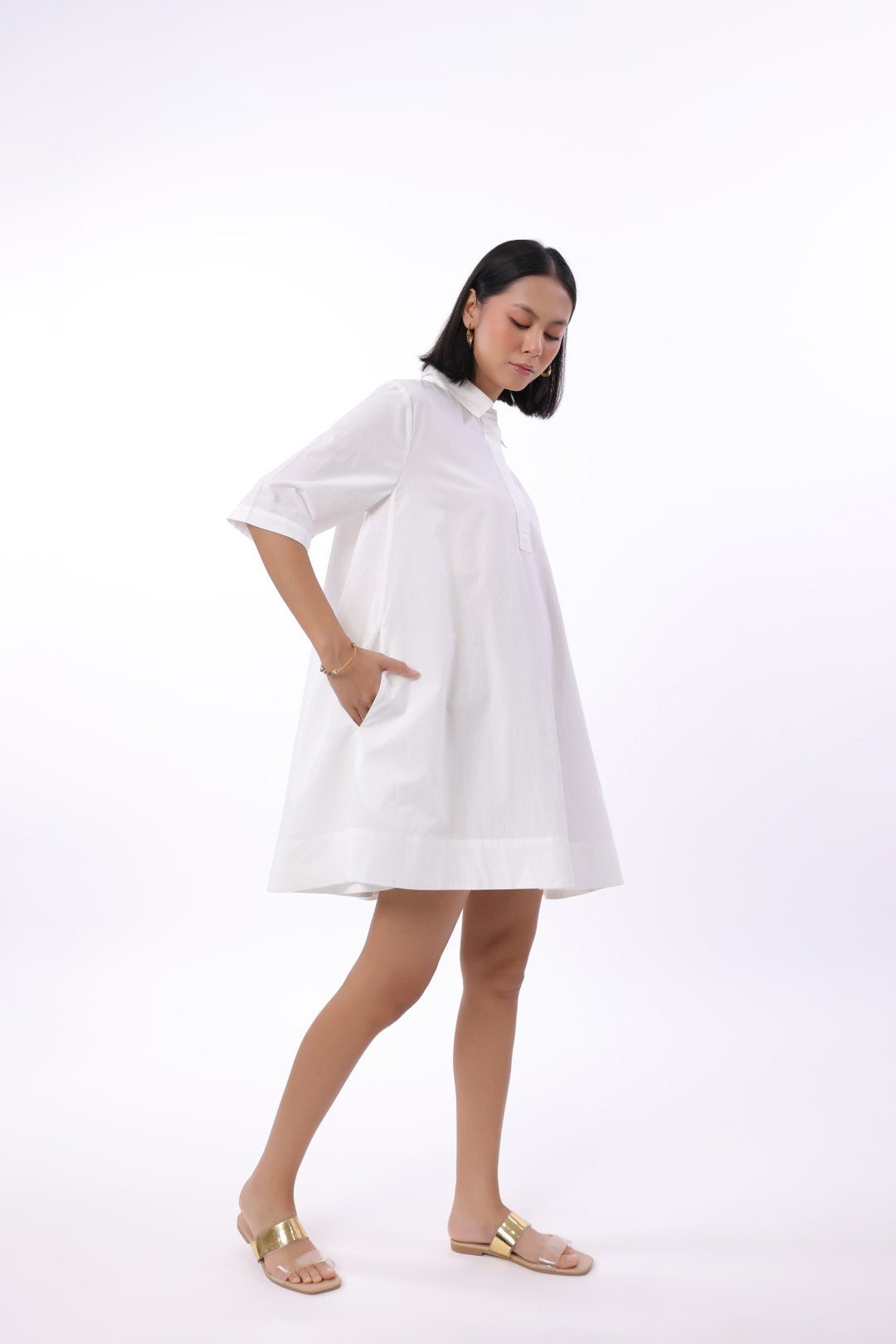 MUUN Women's White Solid Cotton Dress