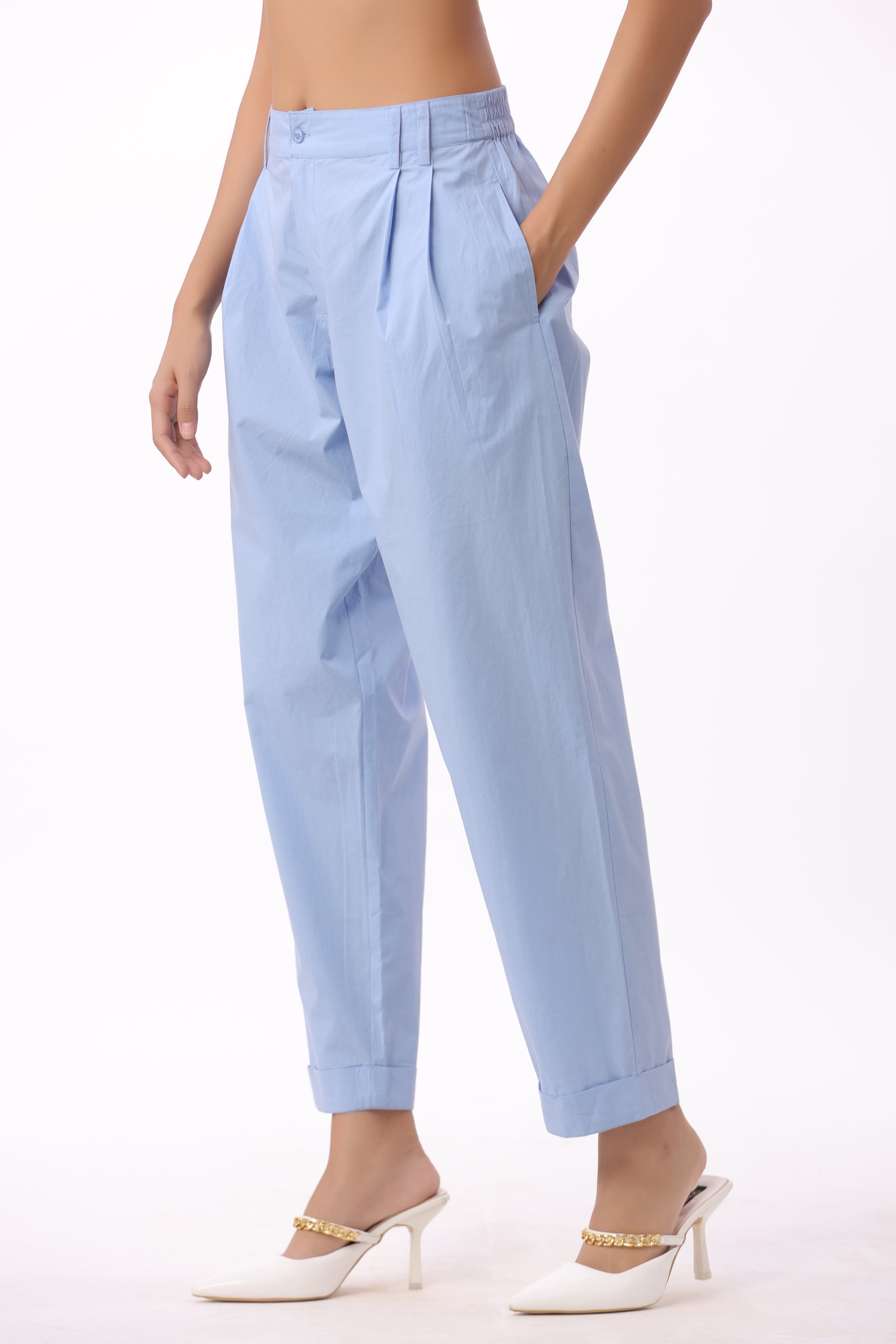 Women’s Blue Cotton Trouser