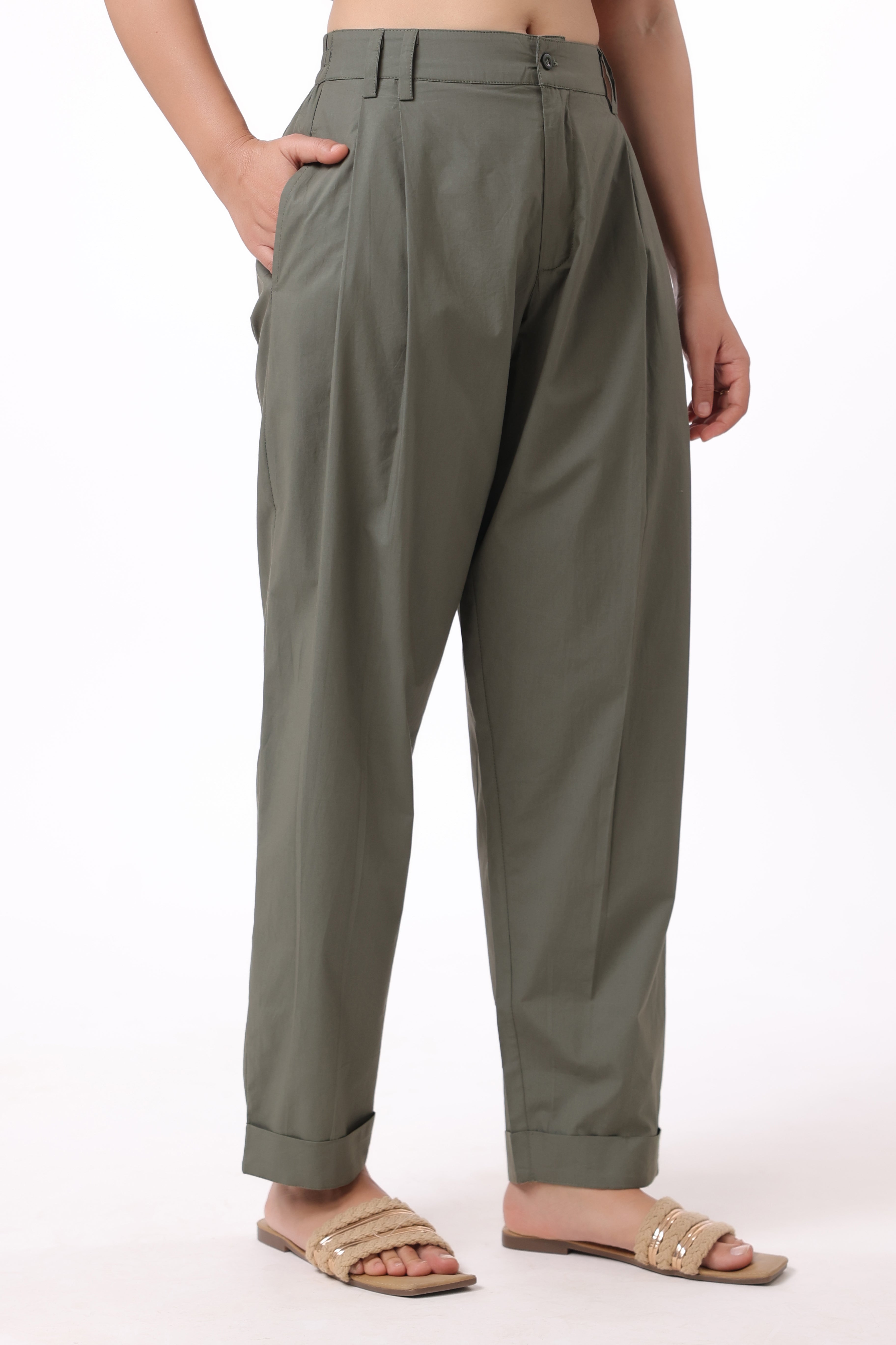 Women’s Green Cotton Trouser