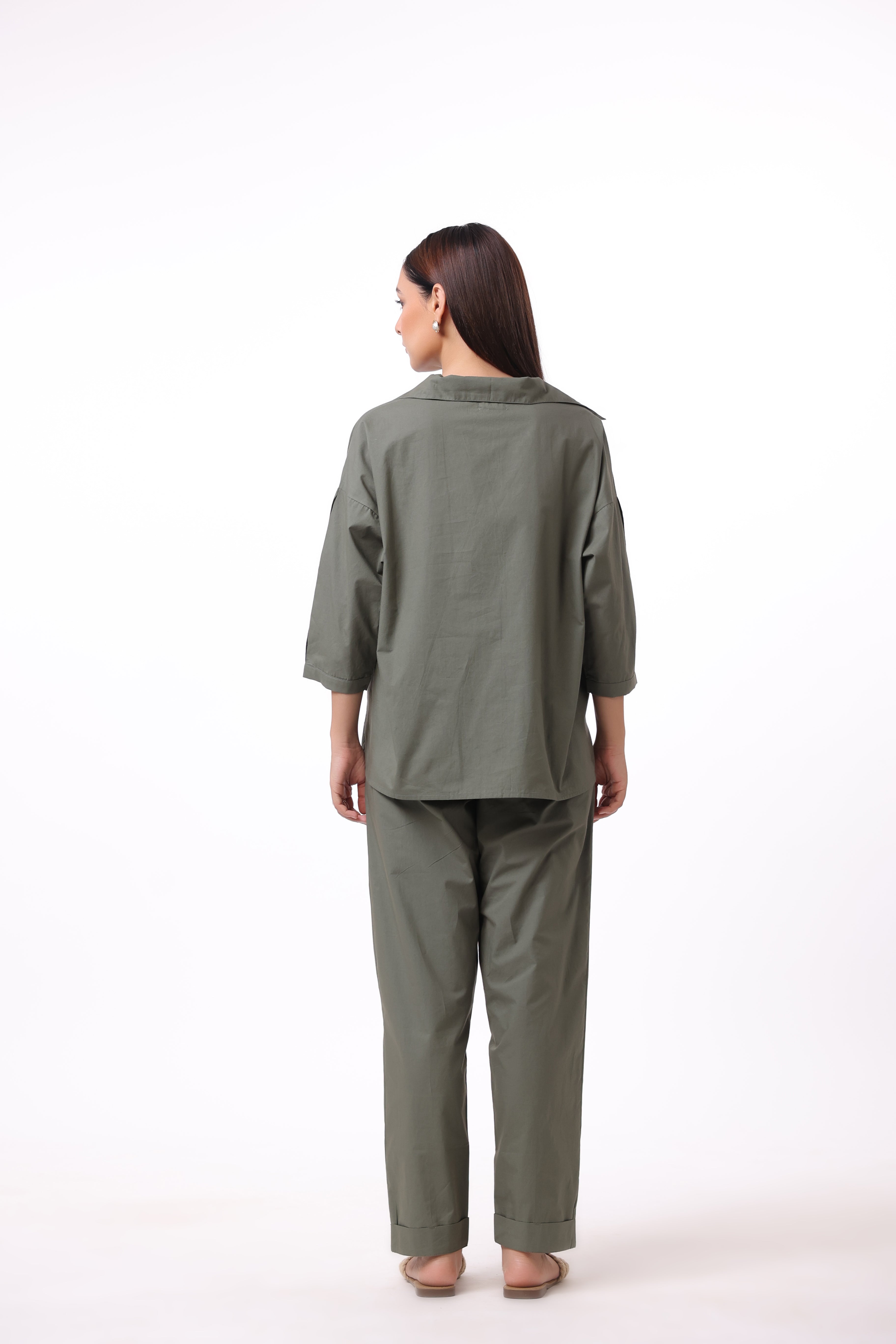 Women’s Green Cotton Shirt with Cotton Pant Co-Ord Set