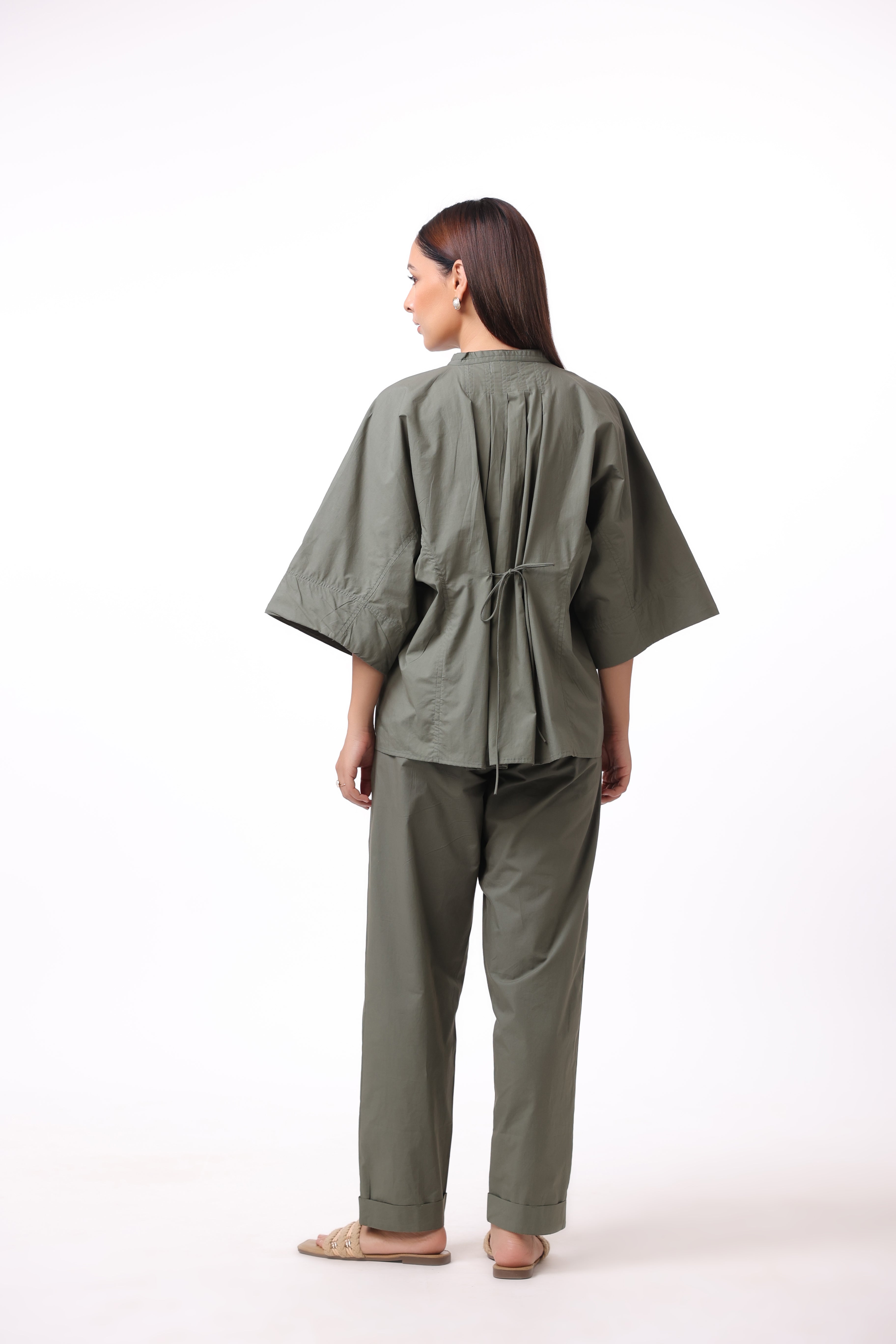 MUUN Women Green Solid Cotton Top & Pant Co-Ord Set