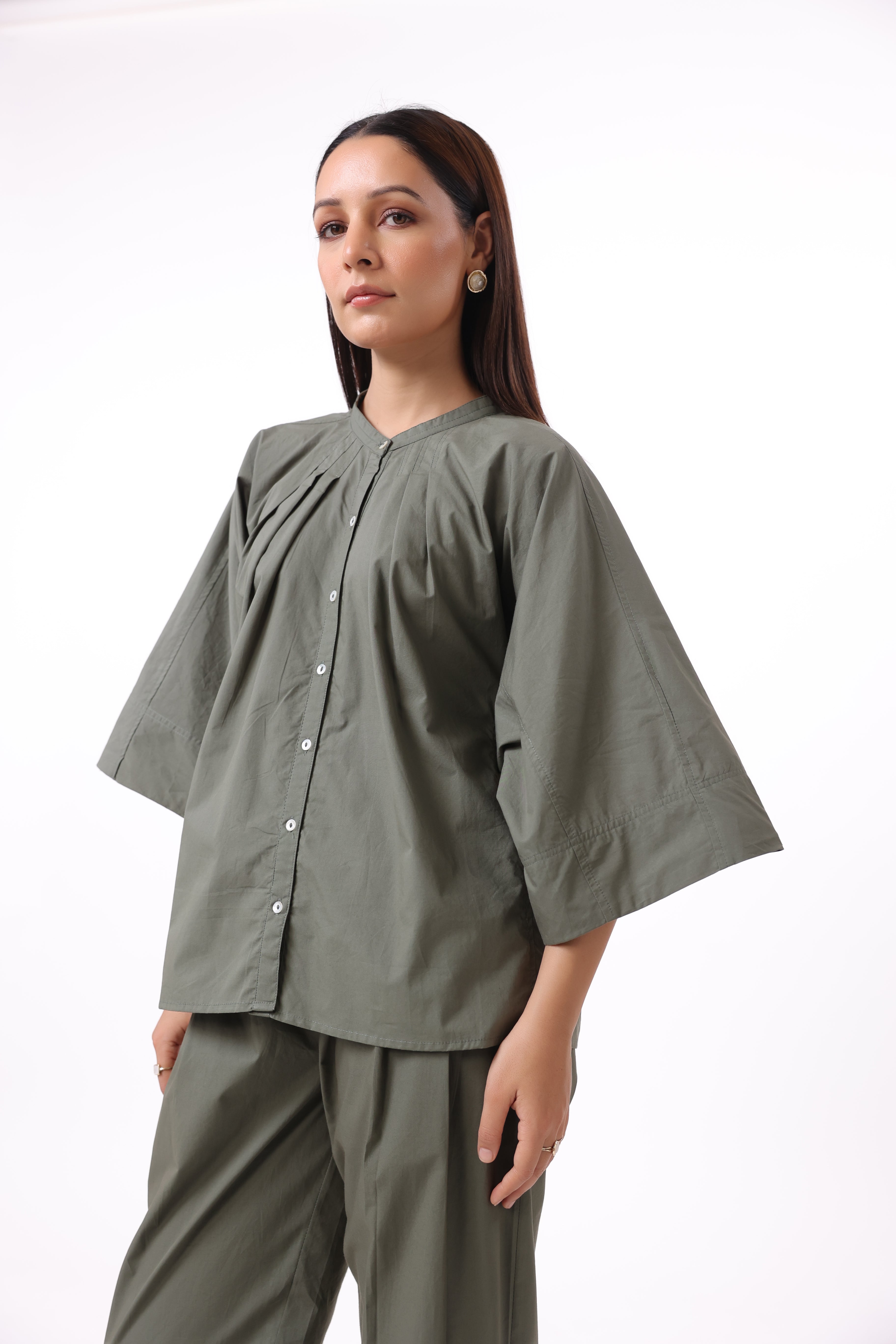 MUUN Women Green Solid Cotton Top & Pant Co-Ord Set