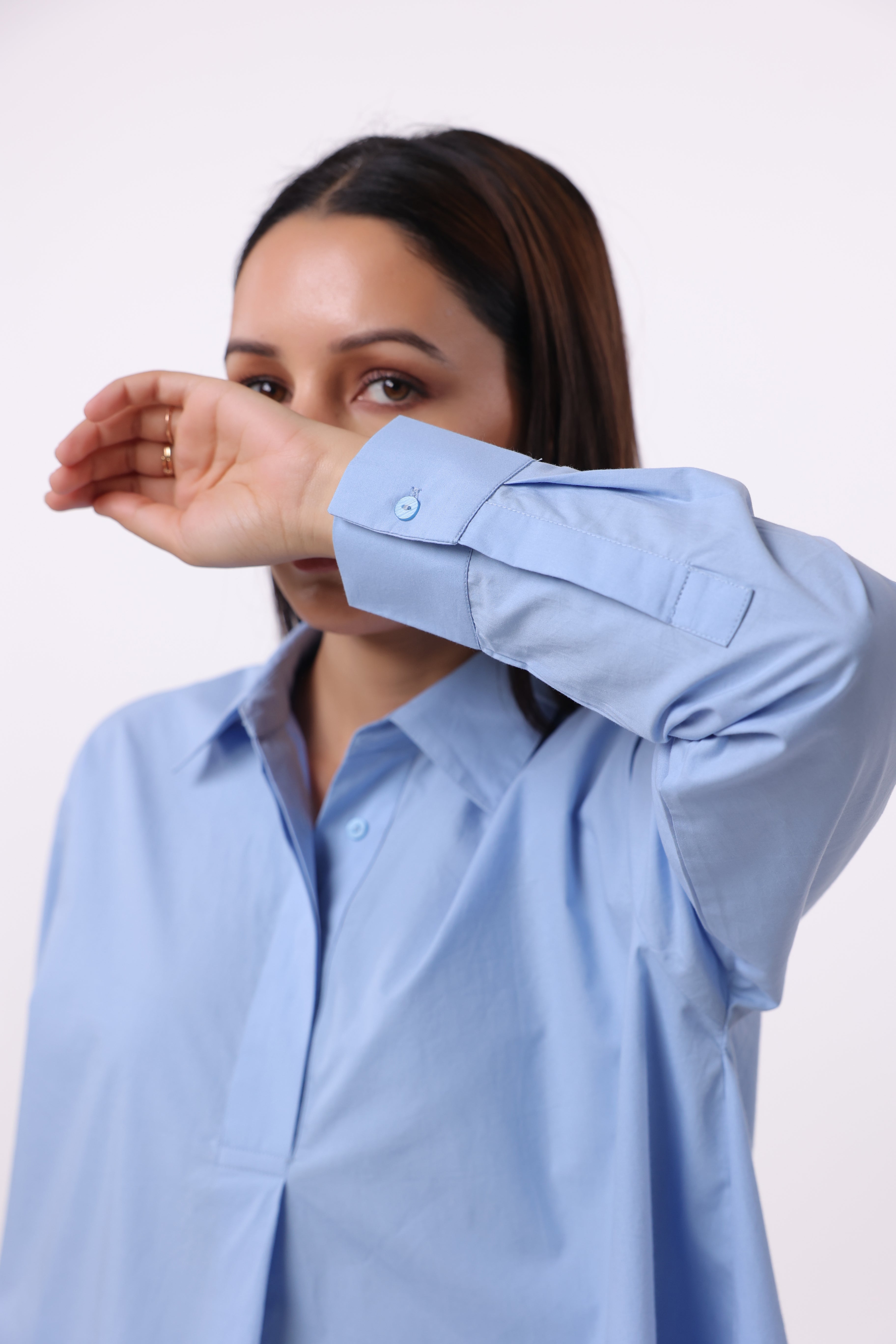 MUUN Women Blue Solid Cotton Top