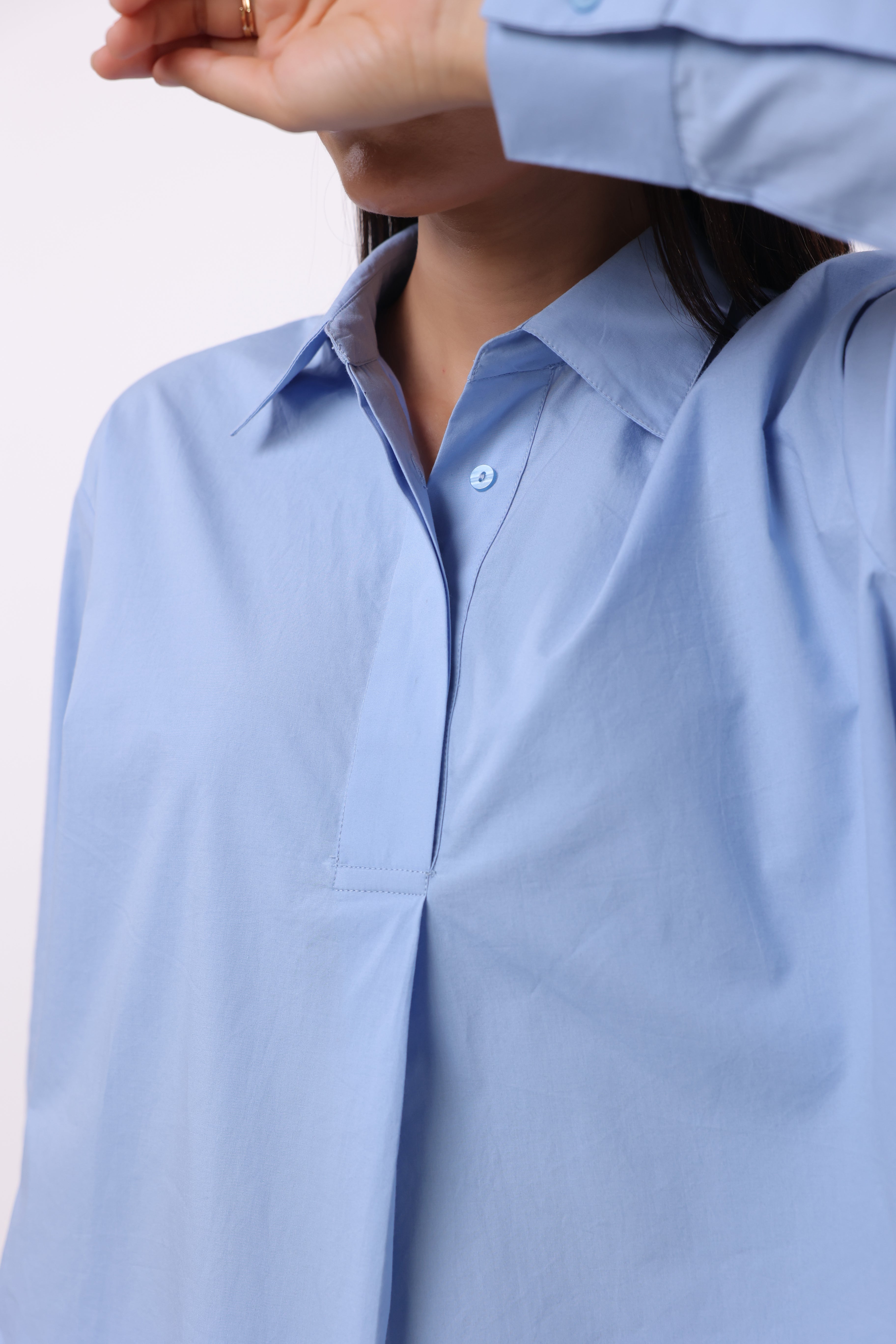 MUUN Women Blue Solid Cotton Top