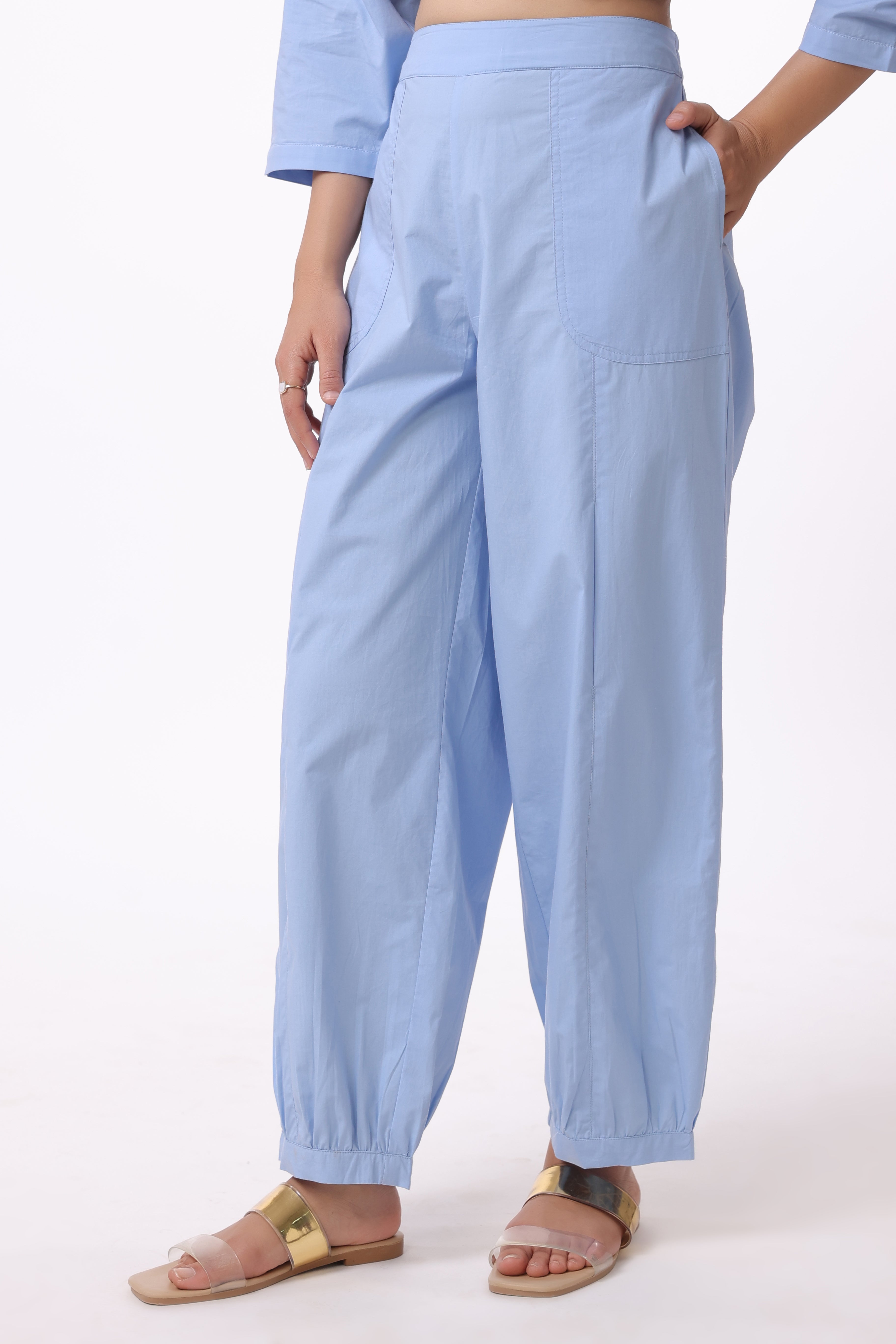 Women’s Blue Cotton Shirt with Cotton Pant Co-Ord Set