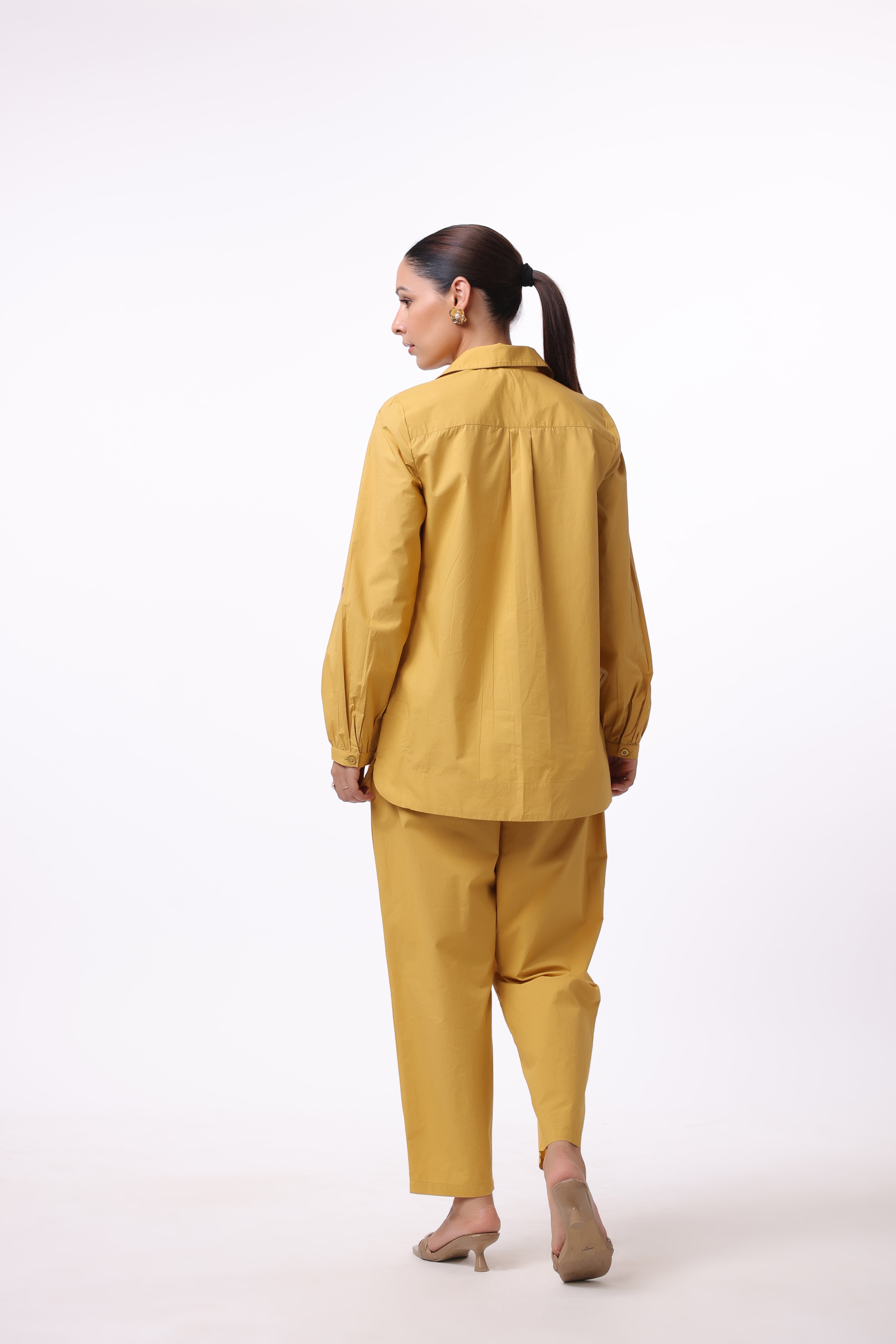 Women’s Yellow Cotton Shirt with Yellow Cotton Pant Co-Ord Set