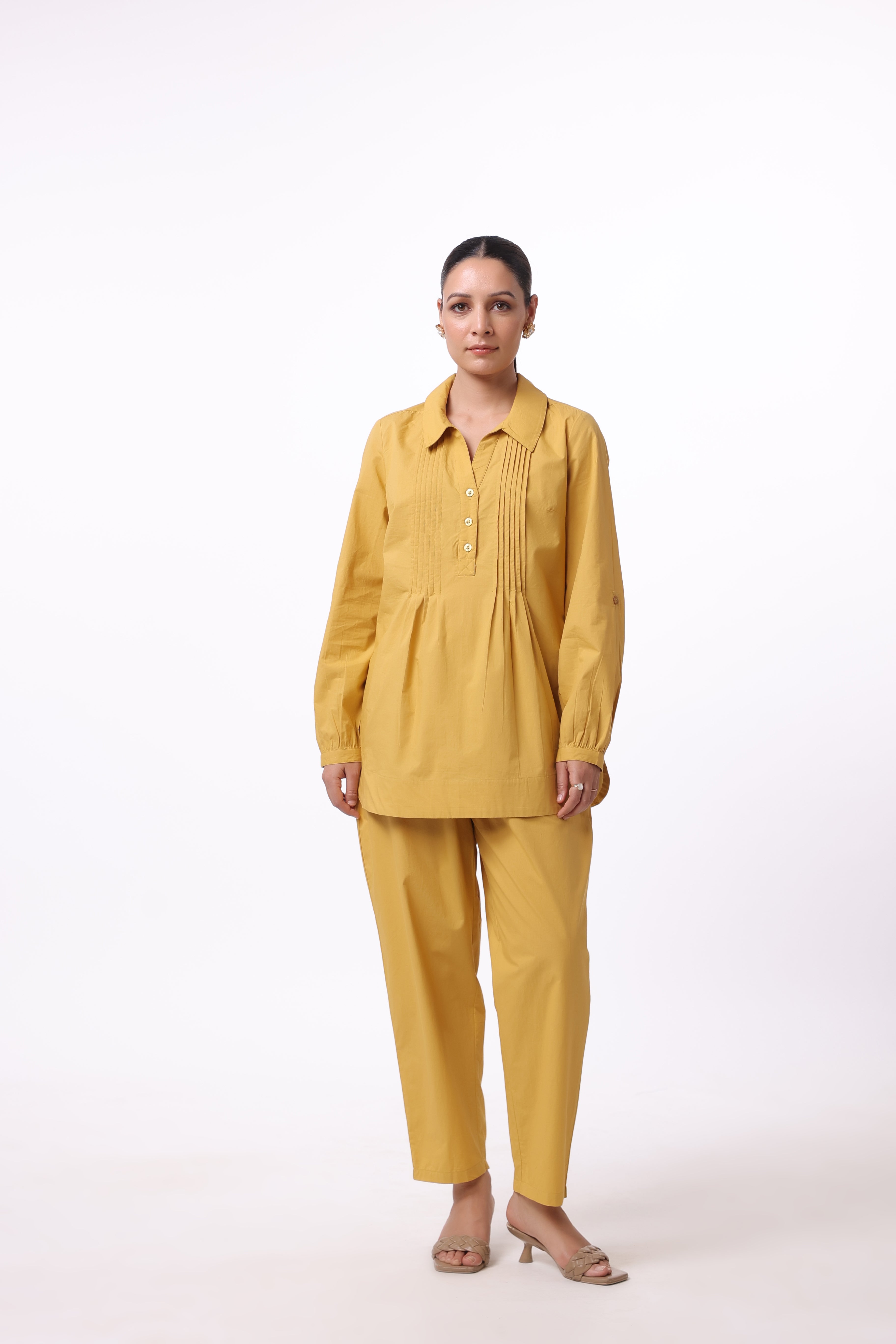 Women’s Yellow Cotton Shirt with Yellow Cotton Pant Co-Ord Set