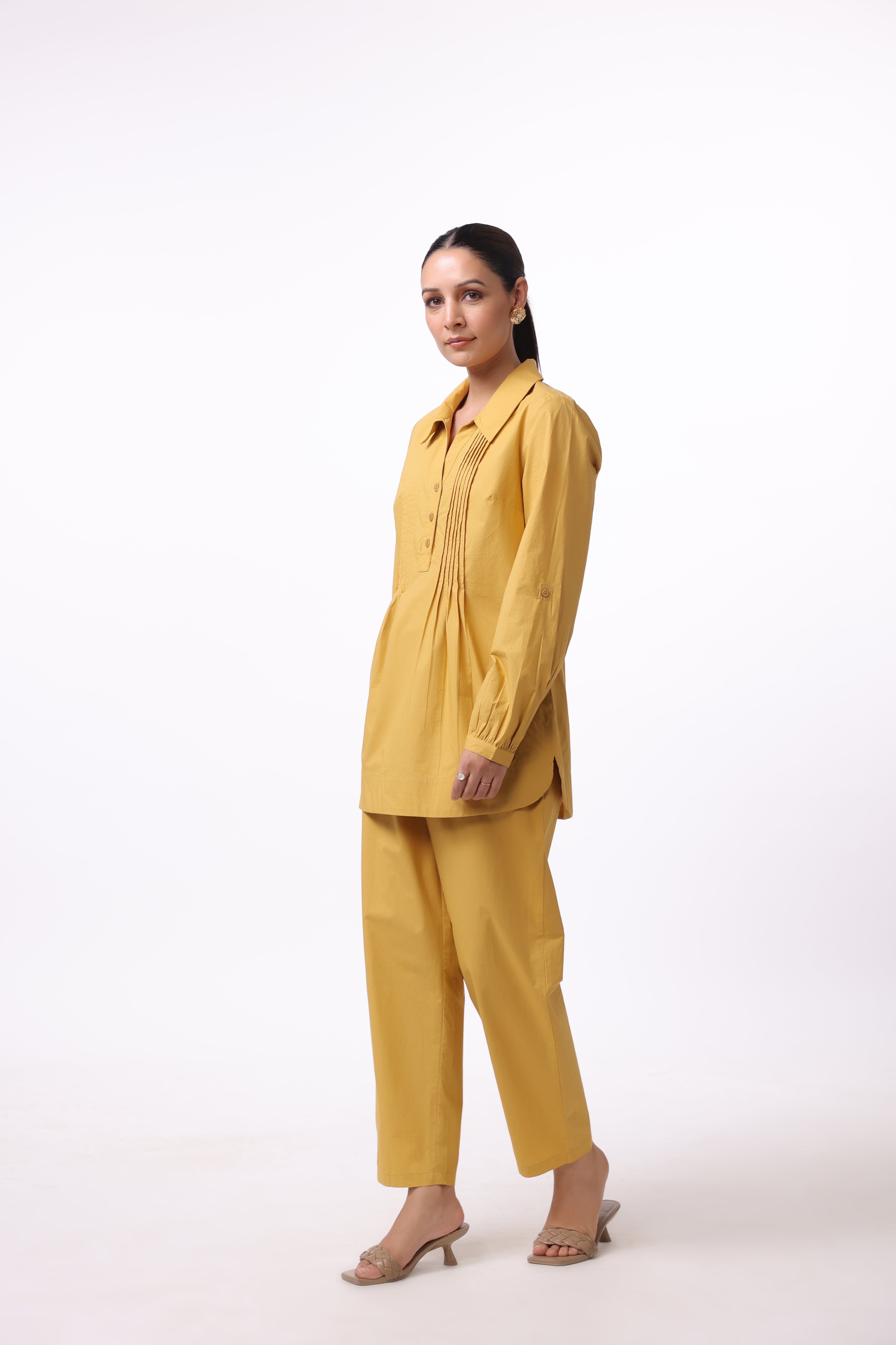 Women’s Yellow Cotton Shirt with Yellow Cotton Pant Co-Ord Set