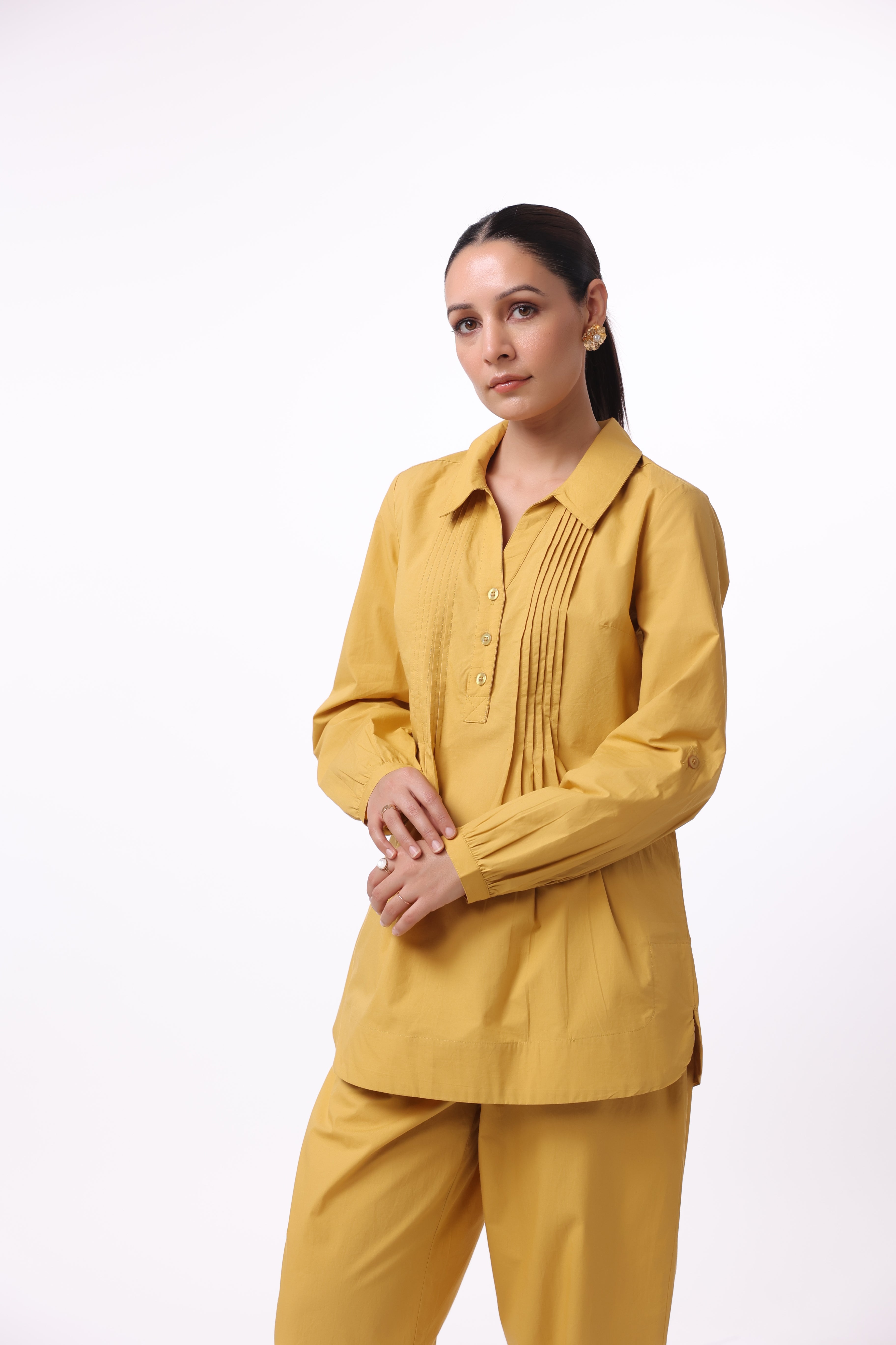 Women’s Yellow Cotton Shirt with Yellow Cotton Pant Co-Ord Set