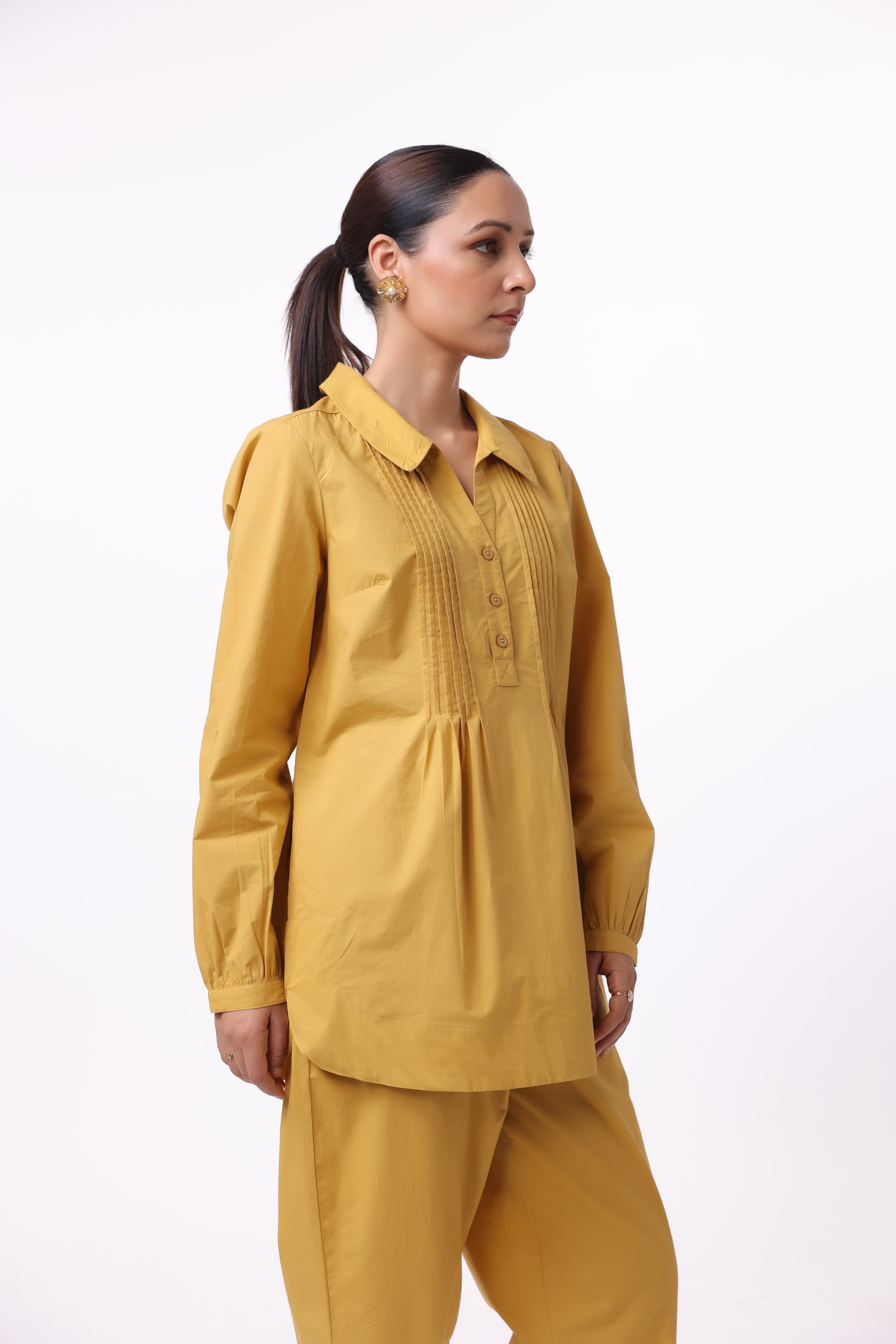 Women’s Yellow Cotton Shirt with Yellow Cotton Pant Co-Ord Set