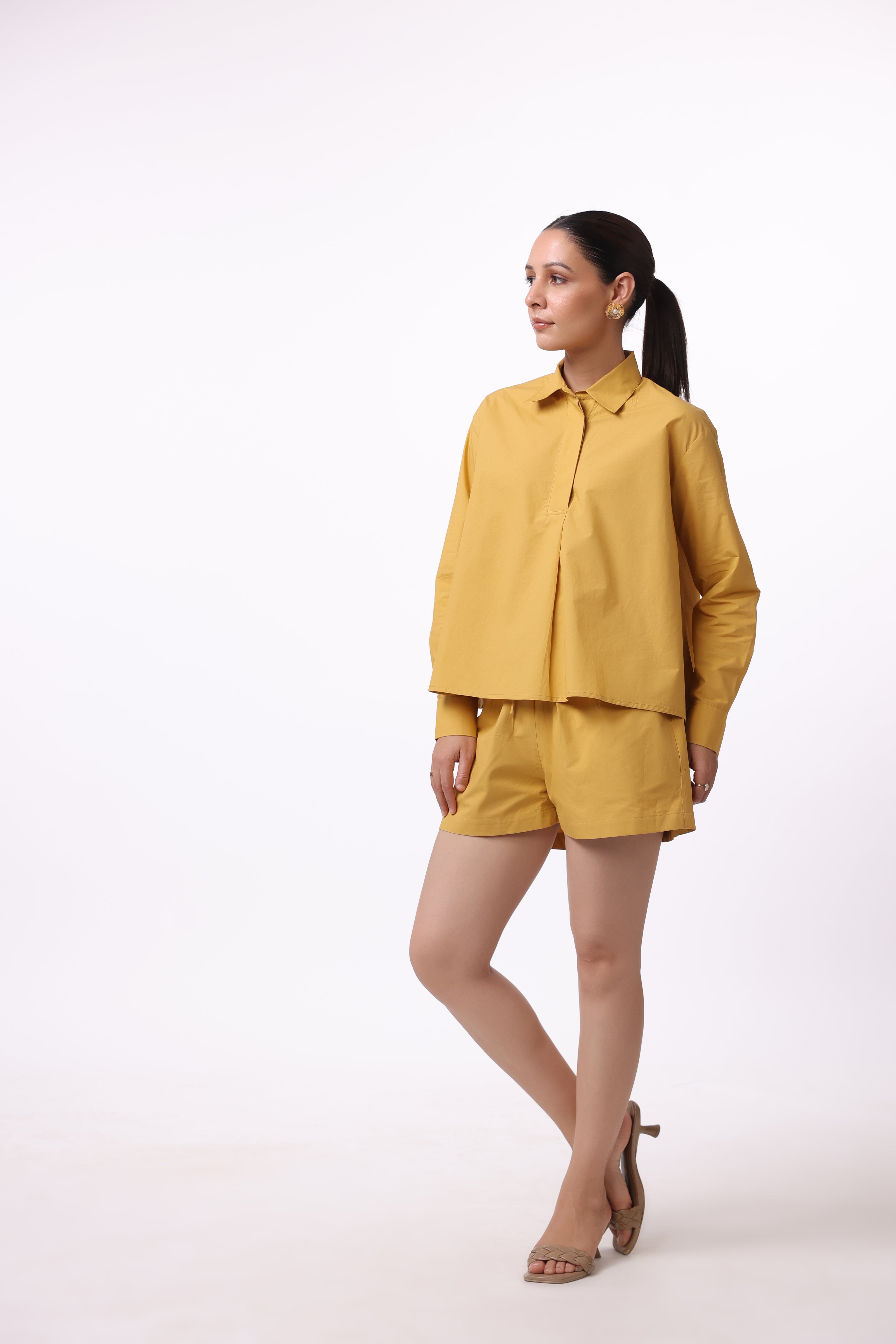 Women’s Yellow Cotton Shirt with Yellow Cotton Pant Co-Ord Set