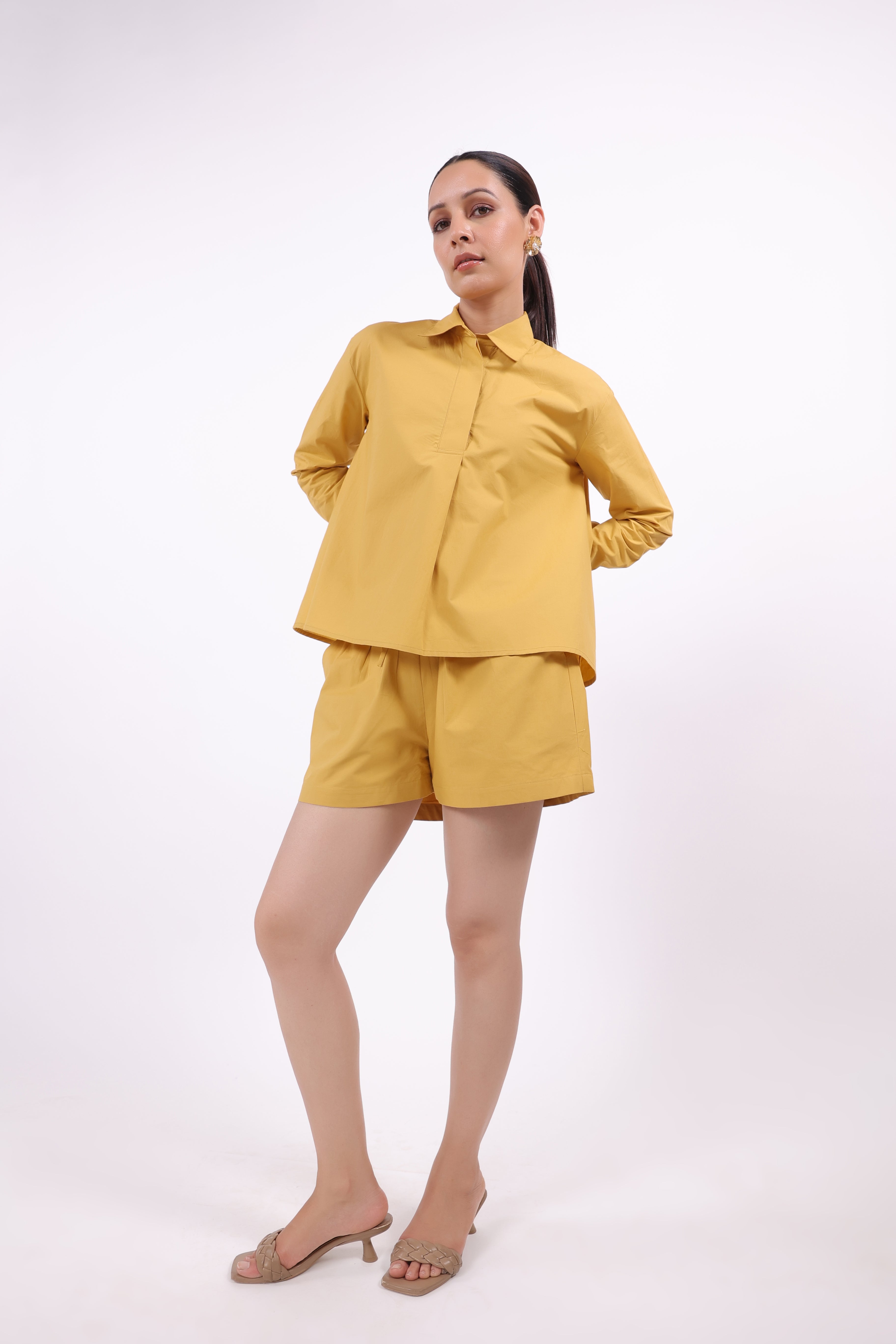 Women’s Yellow Cotton Shirt with Yellow Cotton Pant Co-Ord Set