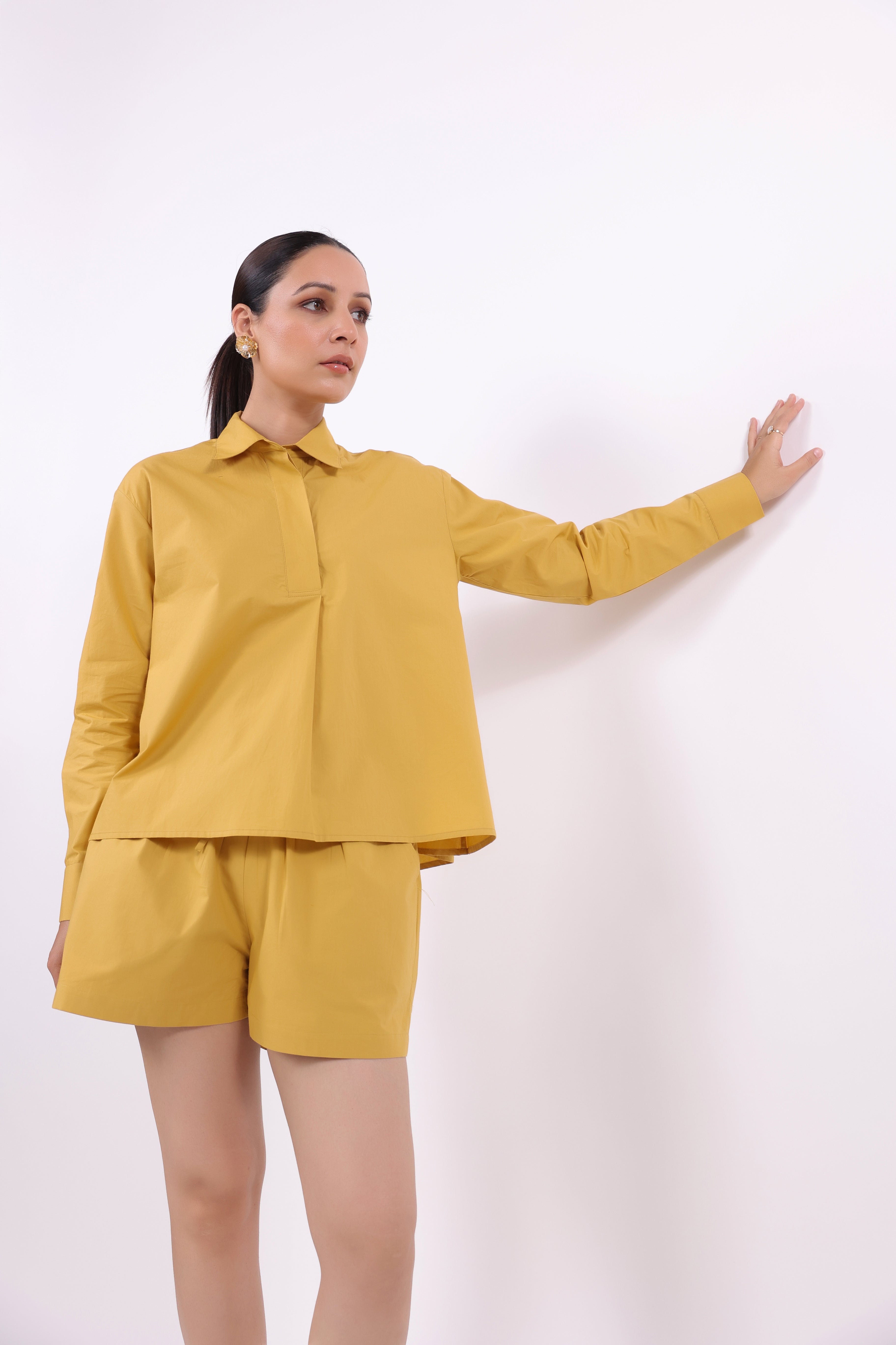 Women’s Yellow Cotton Shirt with Yellow Cotton Pant Co-Ord Set