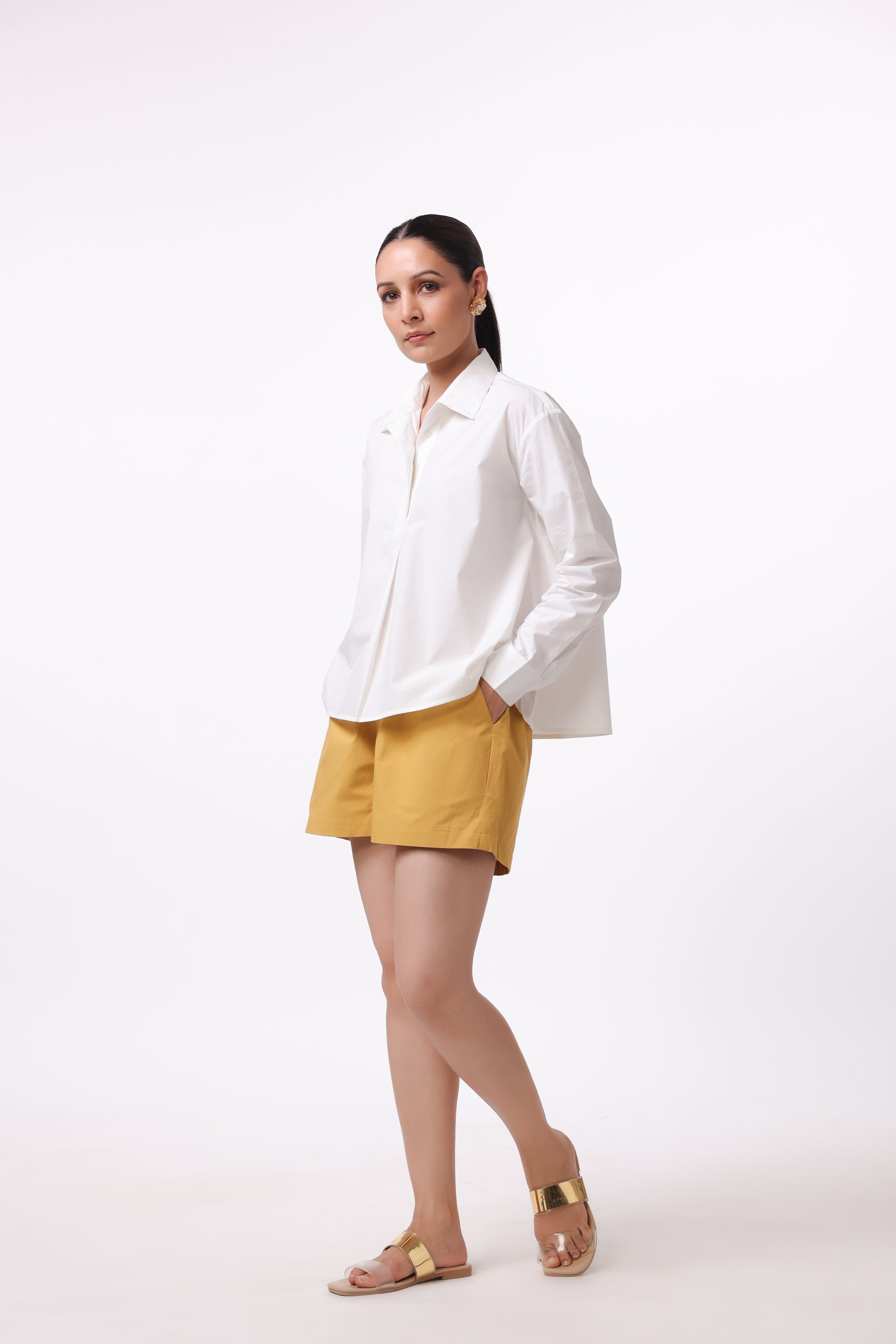 MUUN Women White Solid Cotton Top & Short Co-Ord Set