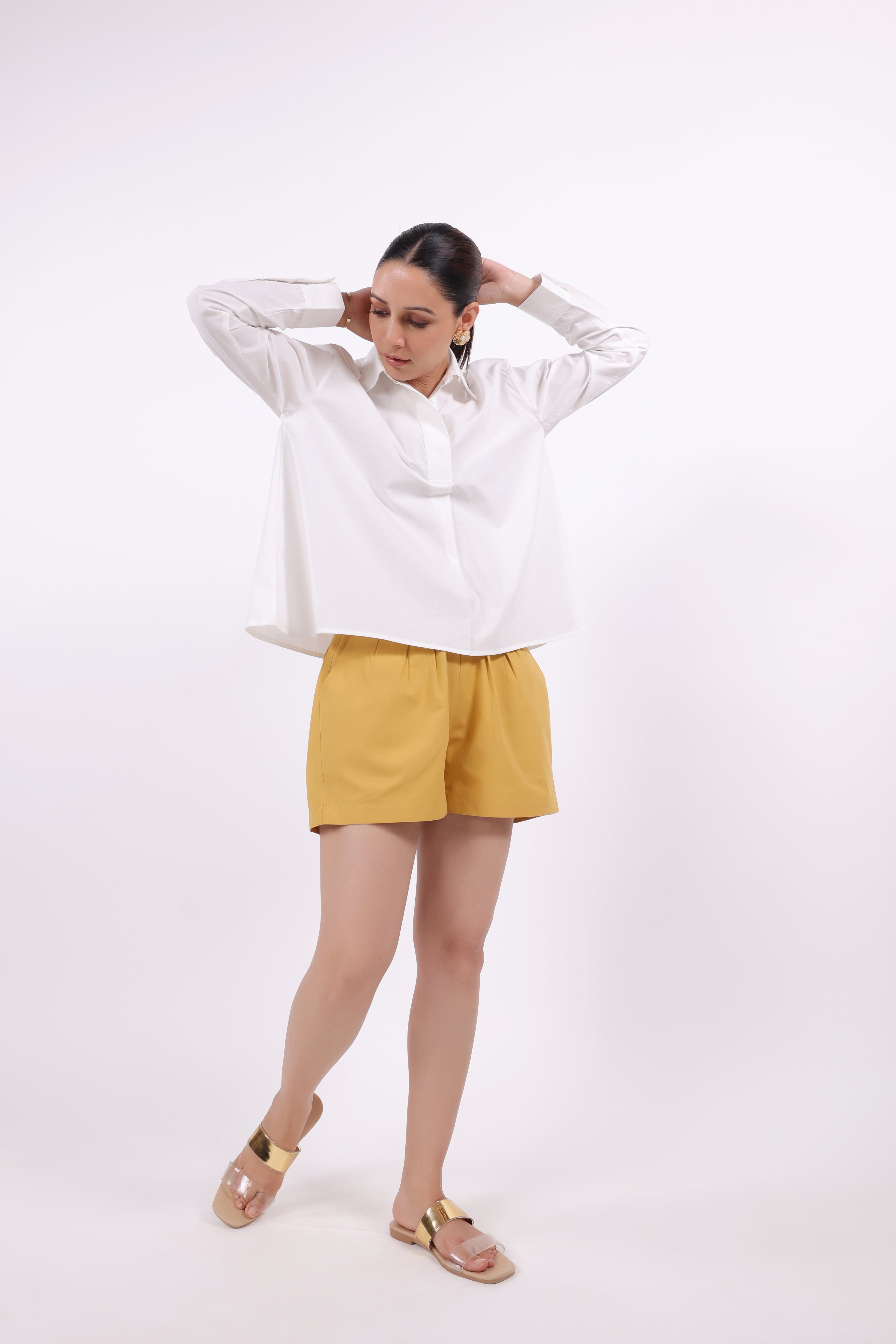 MUUN Women White Solid Cotton Top & Short Co-Ord Set