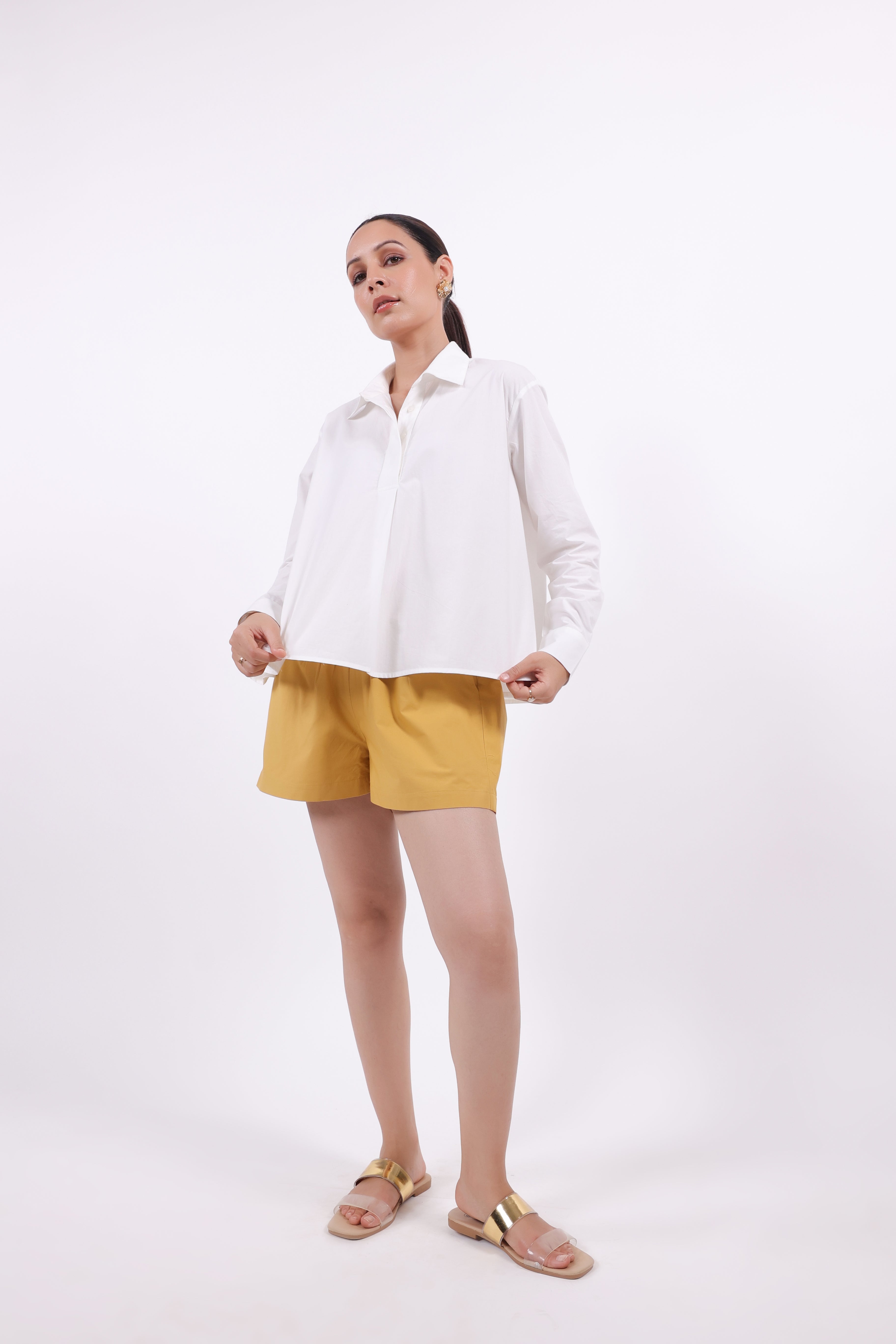MUUN Women White Solid Cotton Top & Short Co-Ord Set