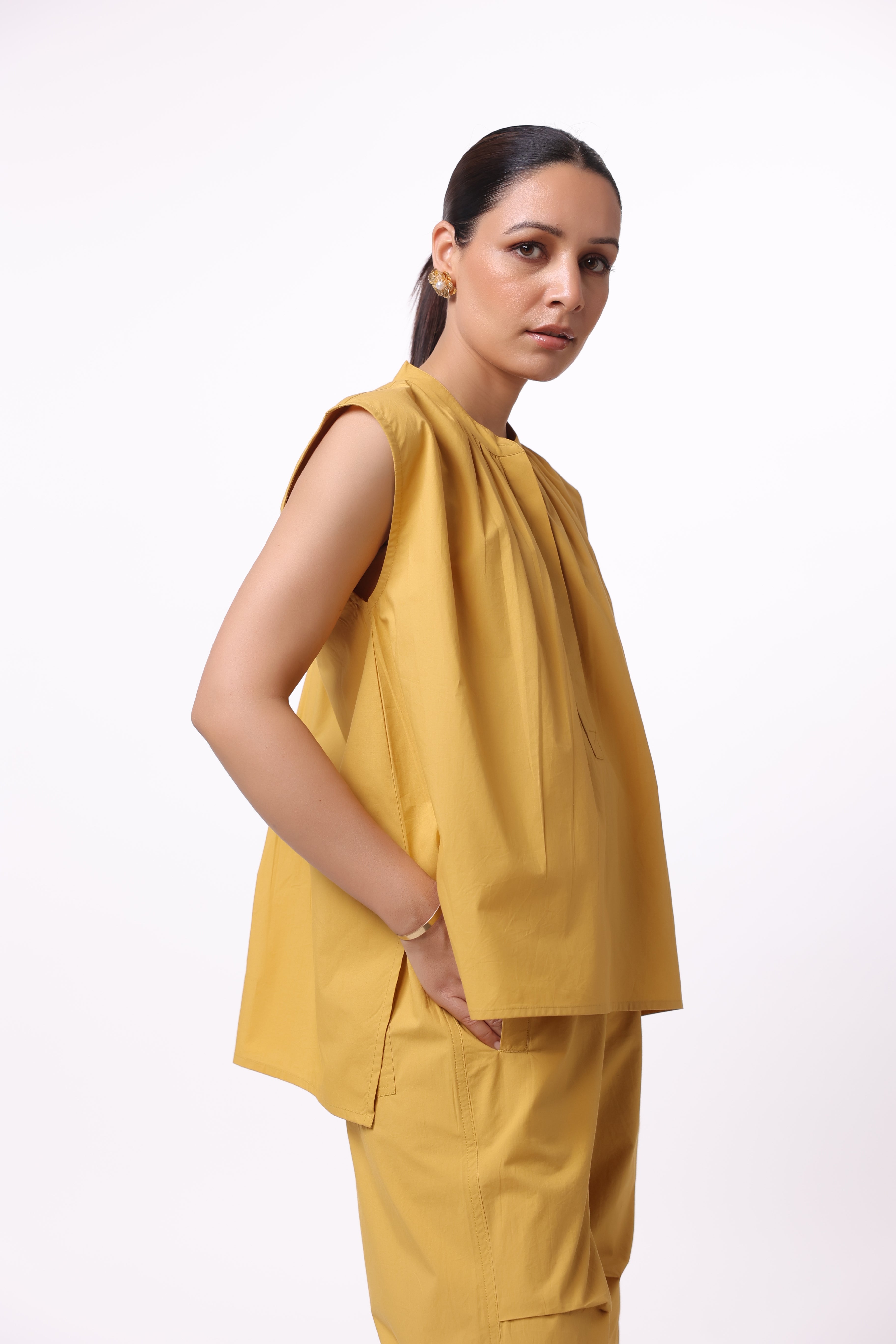 Women’s Yellow Cotton Top with Yellow Cotton Pant Co-Ord Set