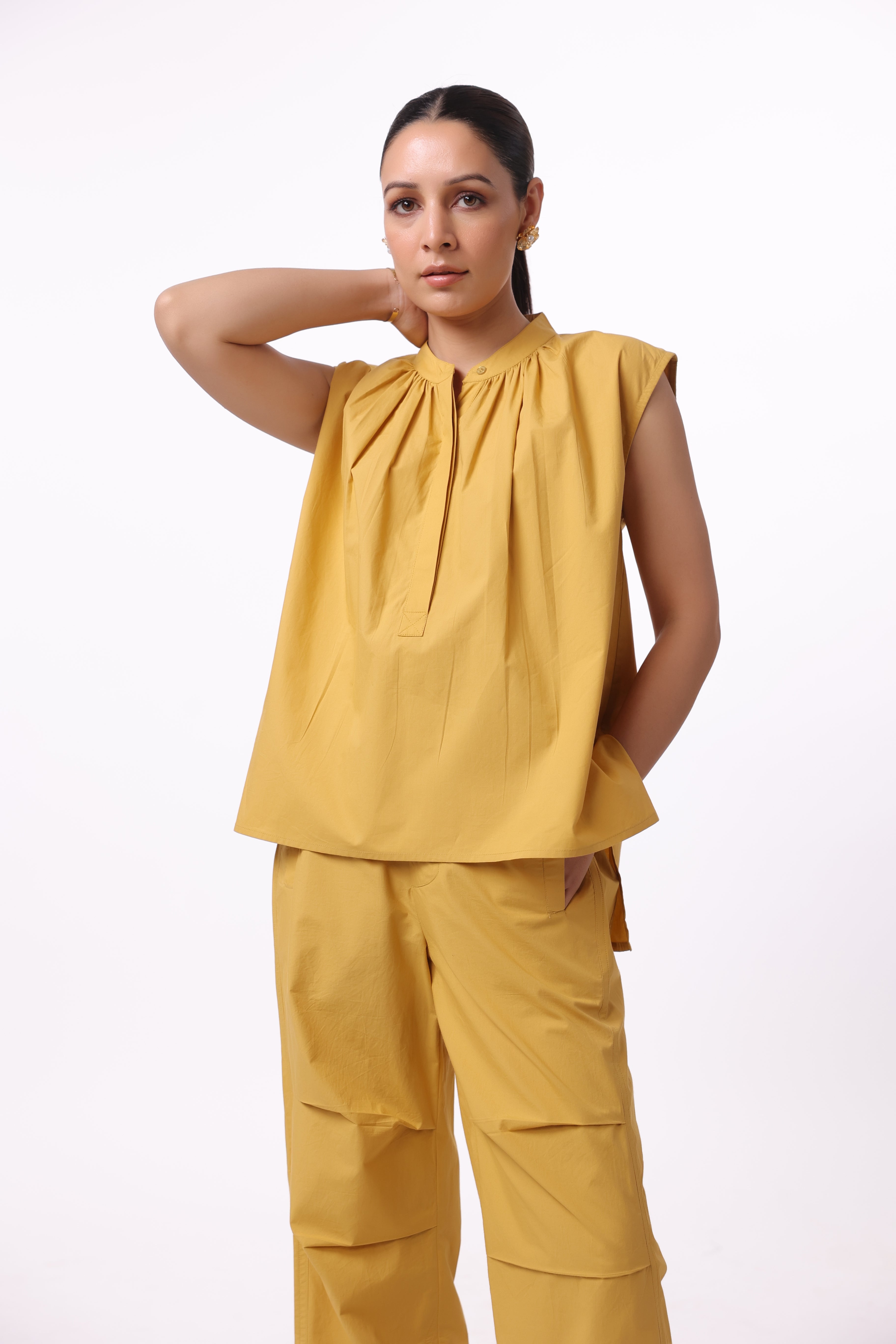 Women’s Yellow Cotton Top with Yellow Cotton Pant Co-Ord Set