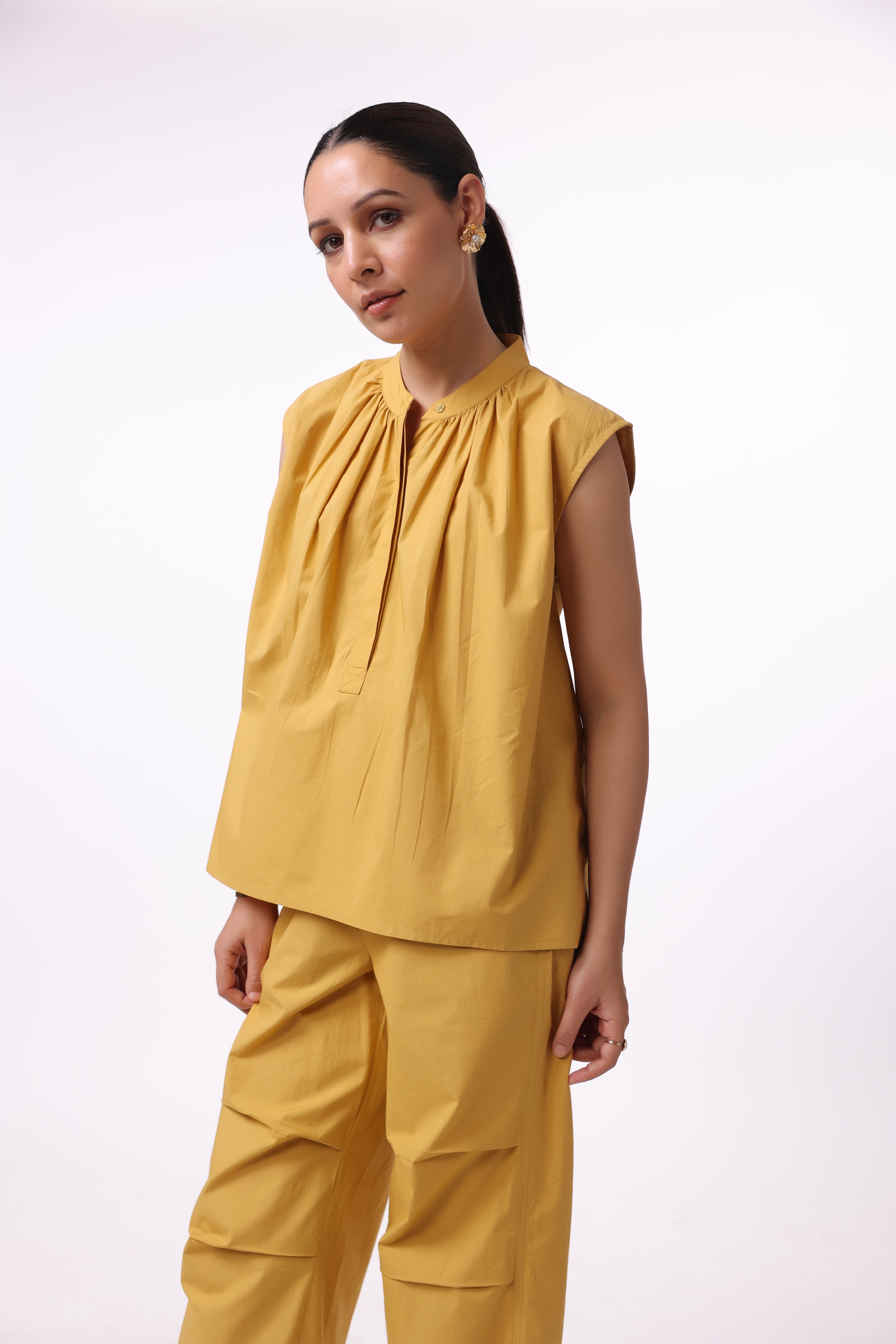 Women’s Yellow Cotton Top with Yellow Cotton Pant Co-Ord Set