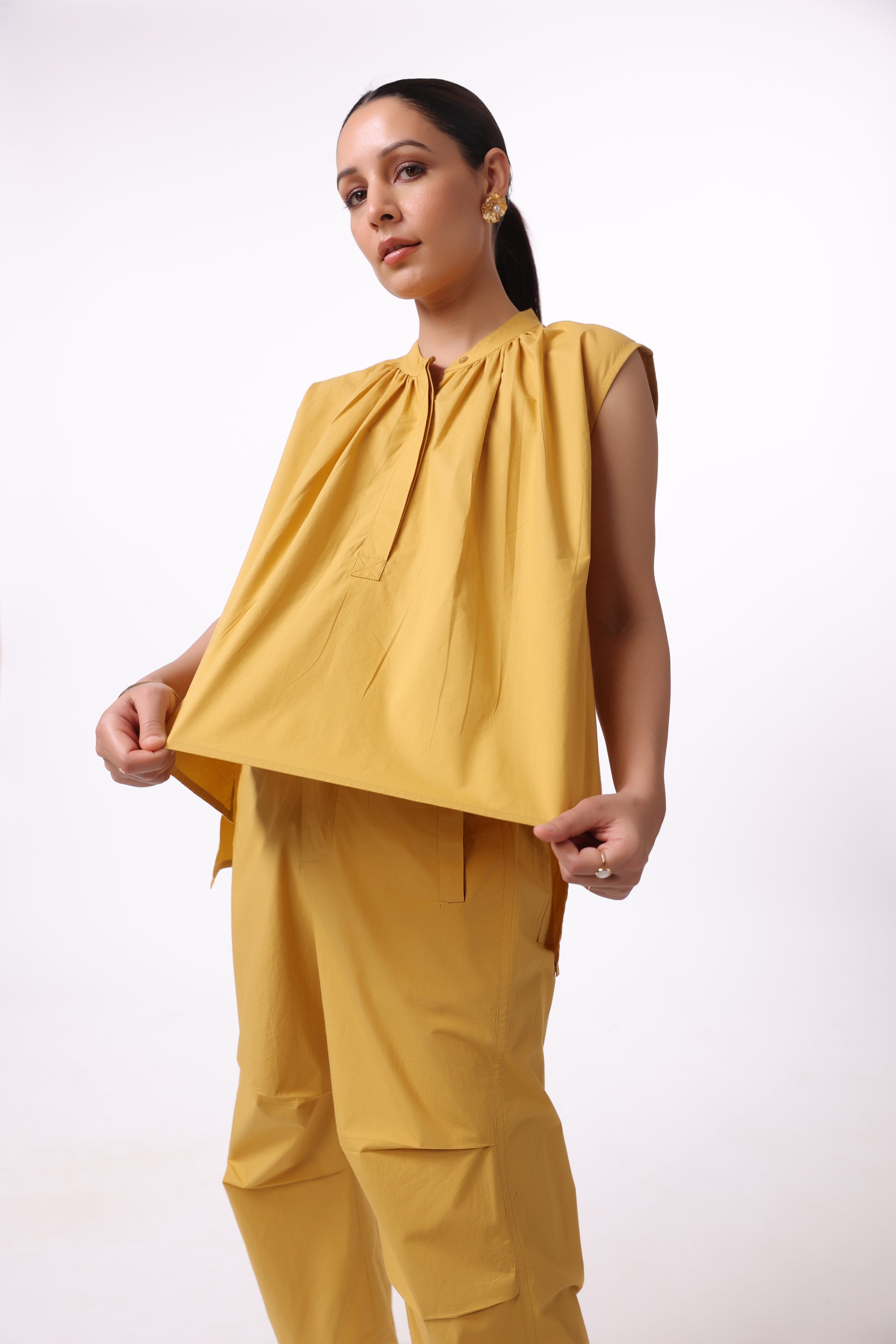 Women’s Yellow Cotton Top with Yellow Cotton Pant Co-Ord Set