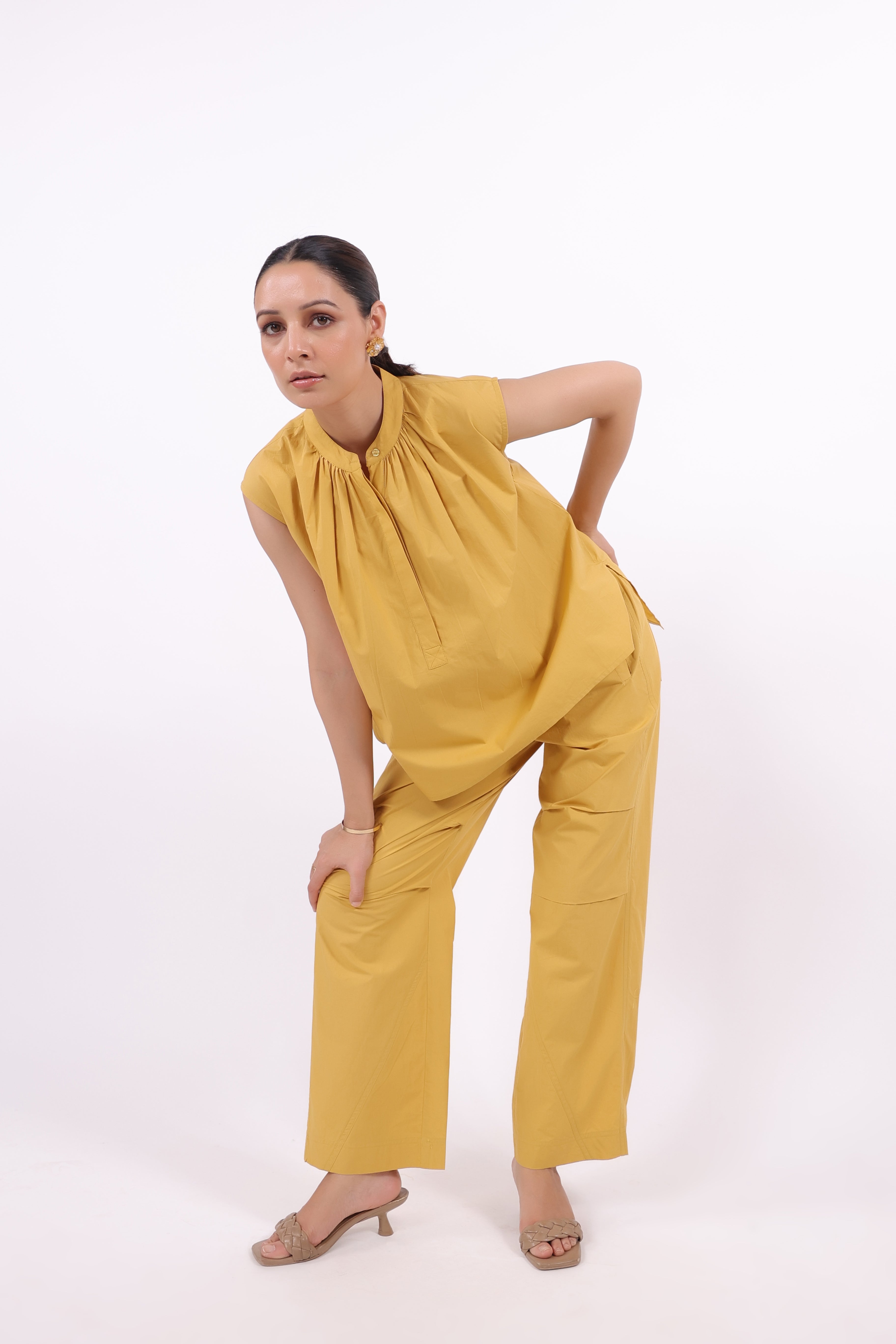 Women’s Yellow Cotton Top with Yellow Cotton Pant Co-Ord Set