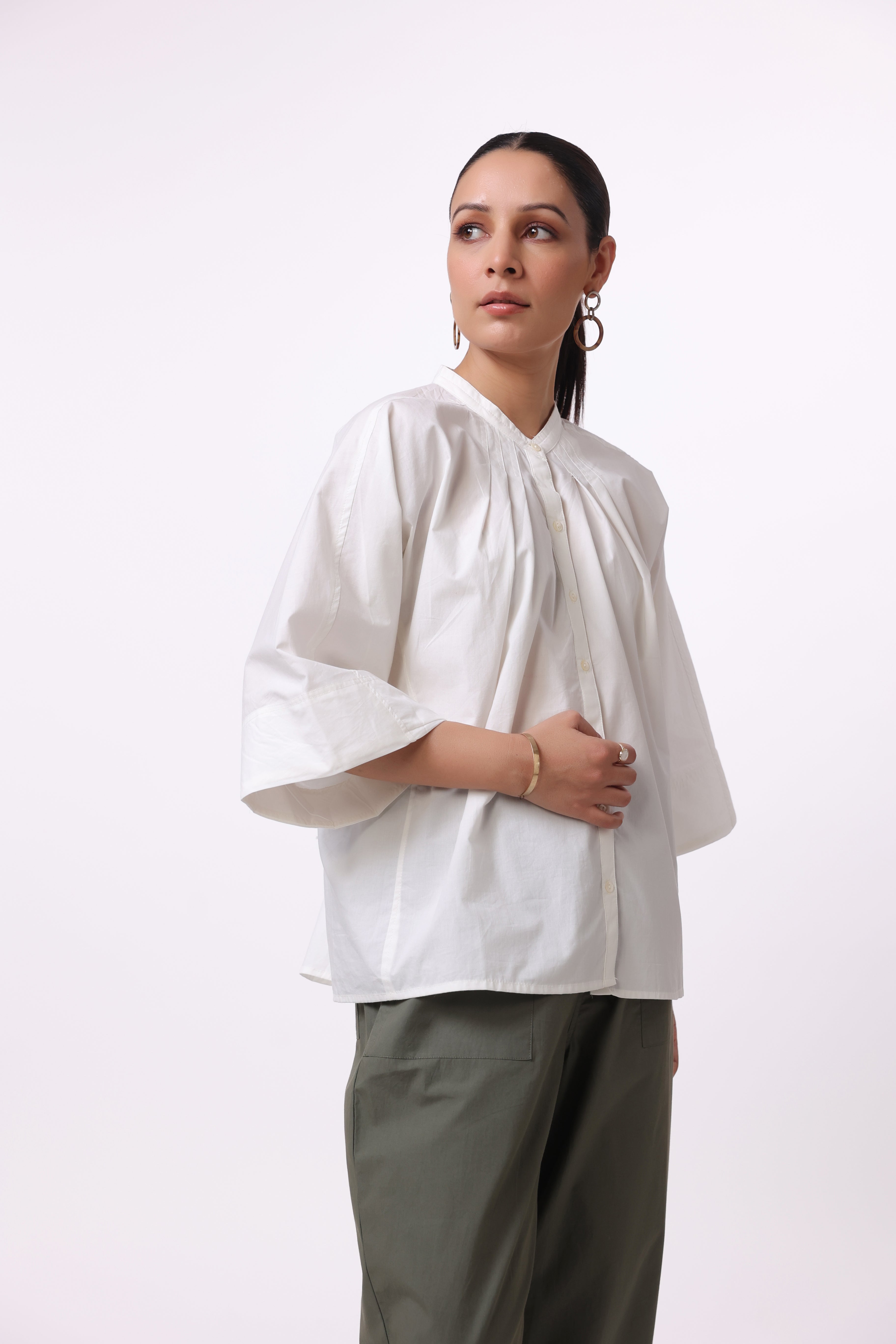 MUUN Women White Solid Cotton Top & Pant Co-Ord Set