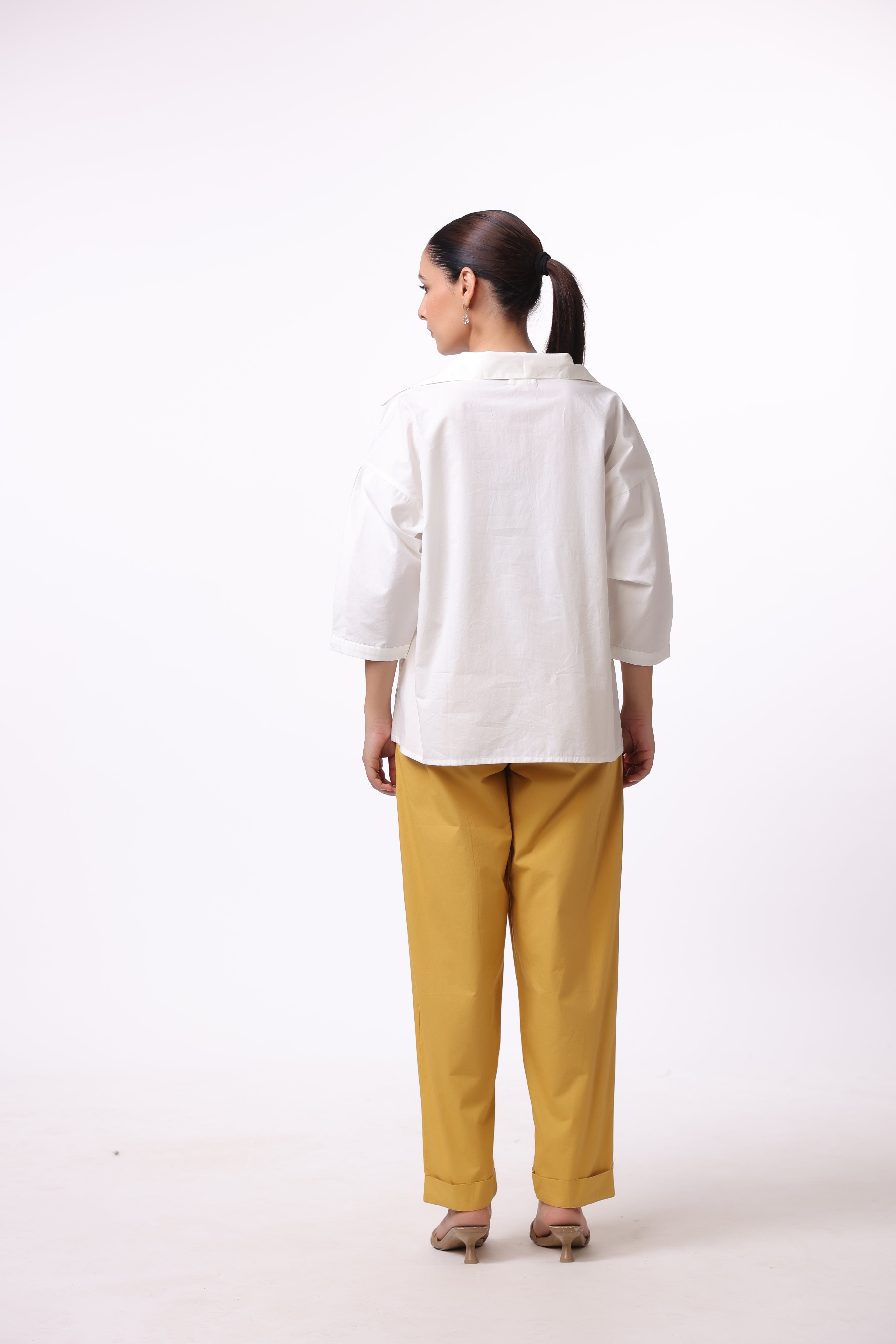 Women’s White Cotton Shirt with Yellow Cotton Pant Co-Ord Set