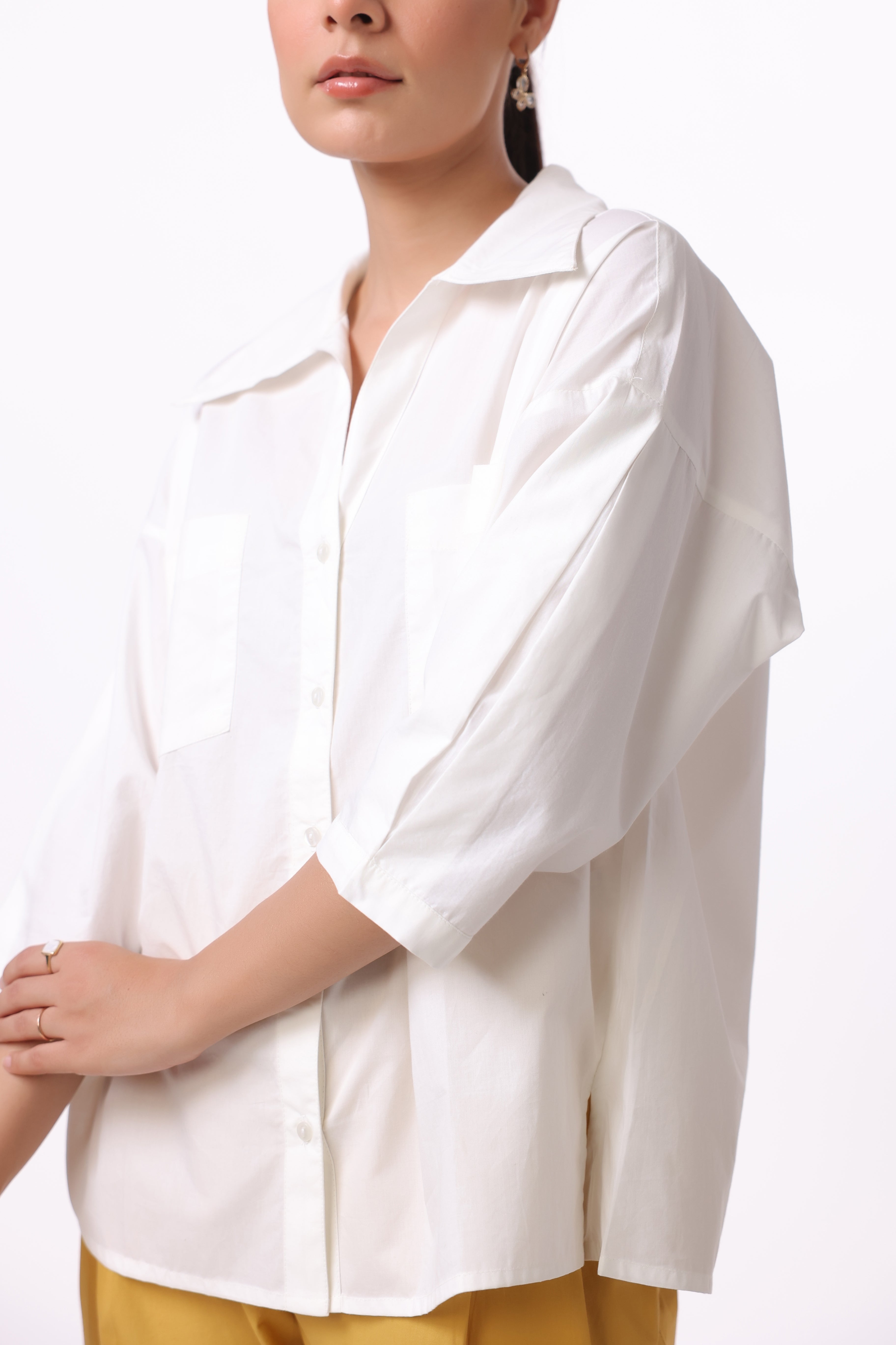 Women’s White Cotton Shirt with Yellow Cotton Pant Co-Ord Set
