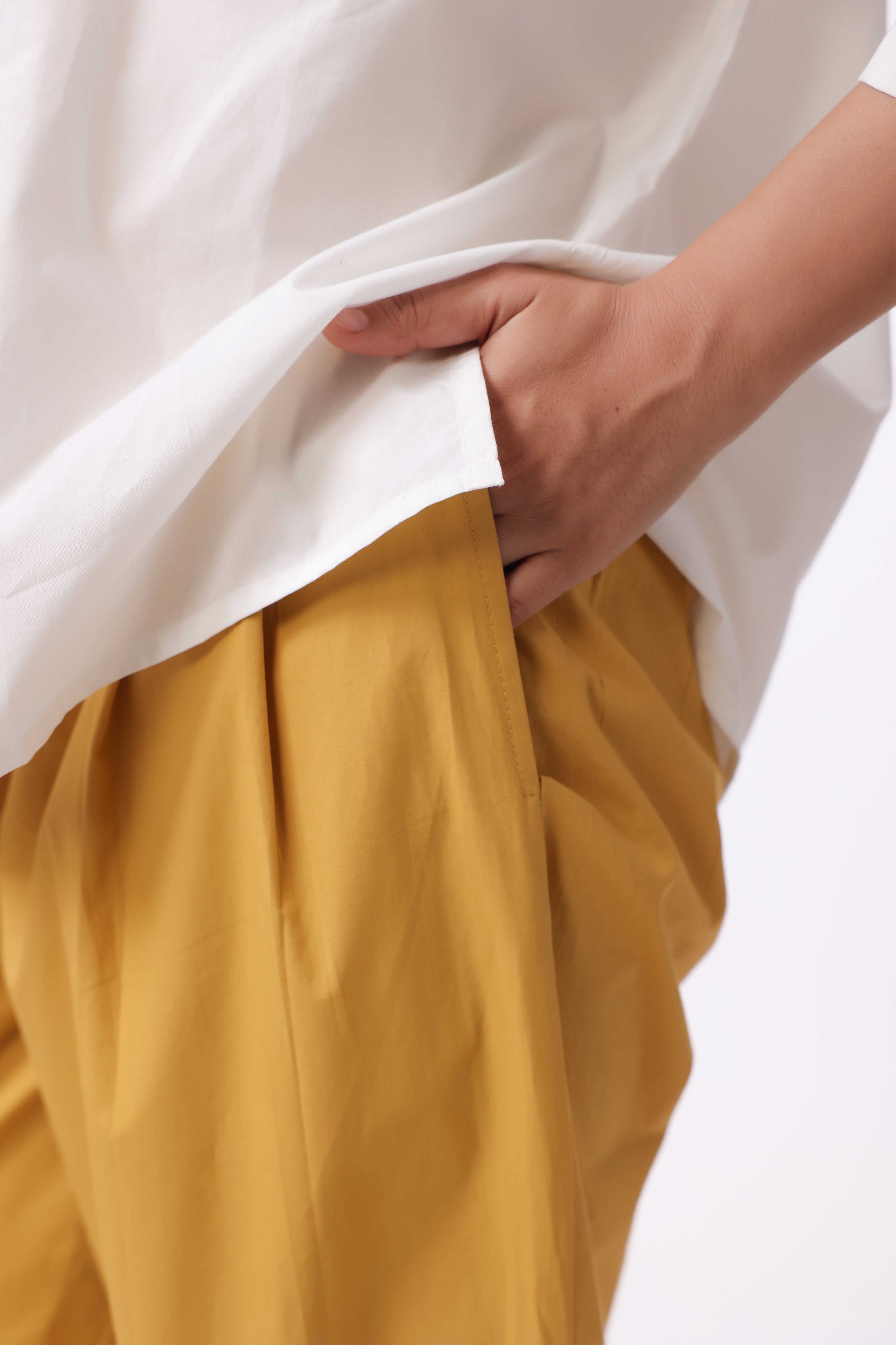 Women’s White Cotton Shirt with Yellow Cotton Pant Co-Ord Set