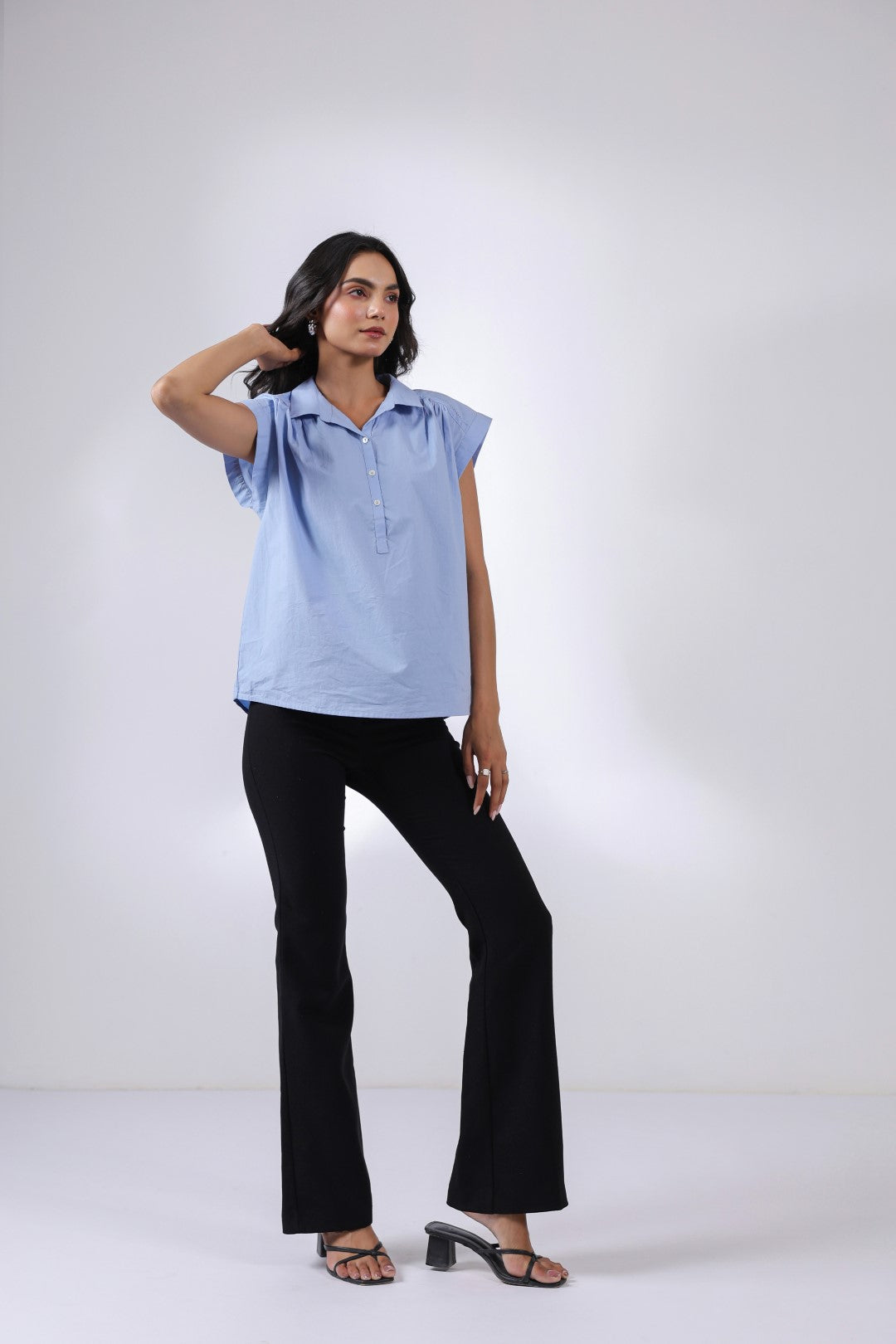 Women's blue cotton tops