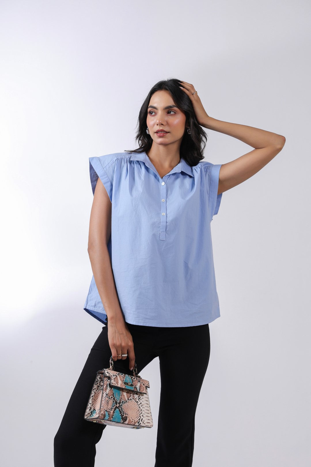 Women's blue cotton tops