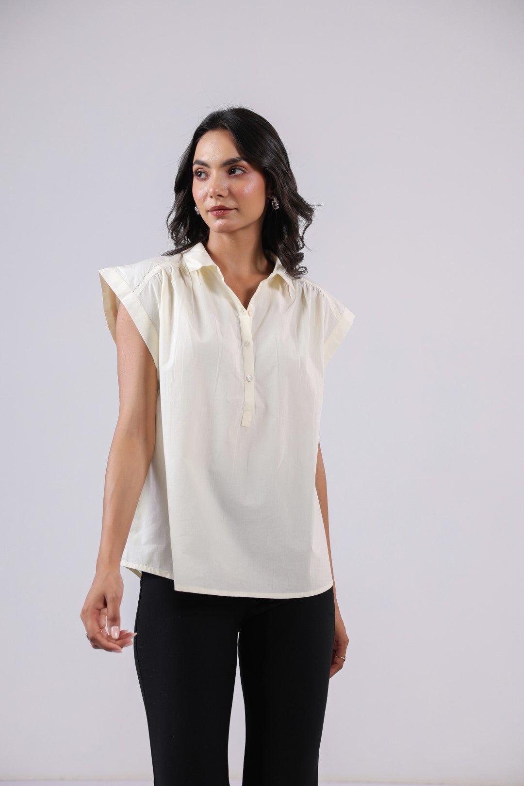 Women's off-white cotton tops