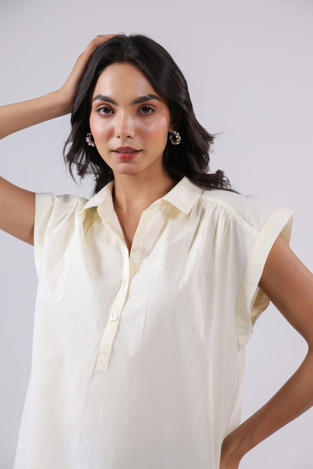 Women's off-white cotton tops