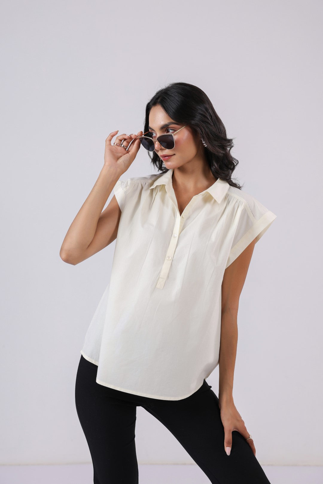 Women's off-white cotton tops