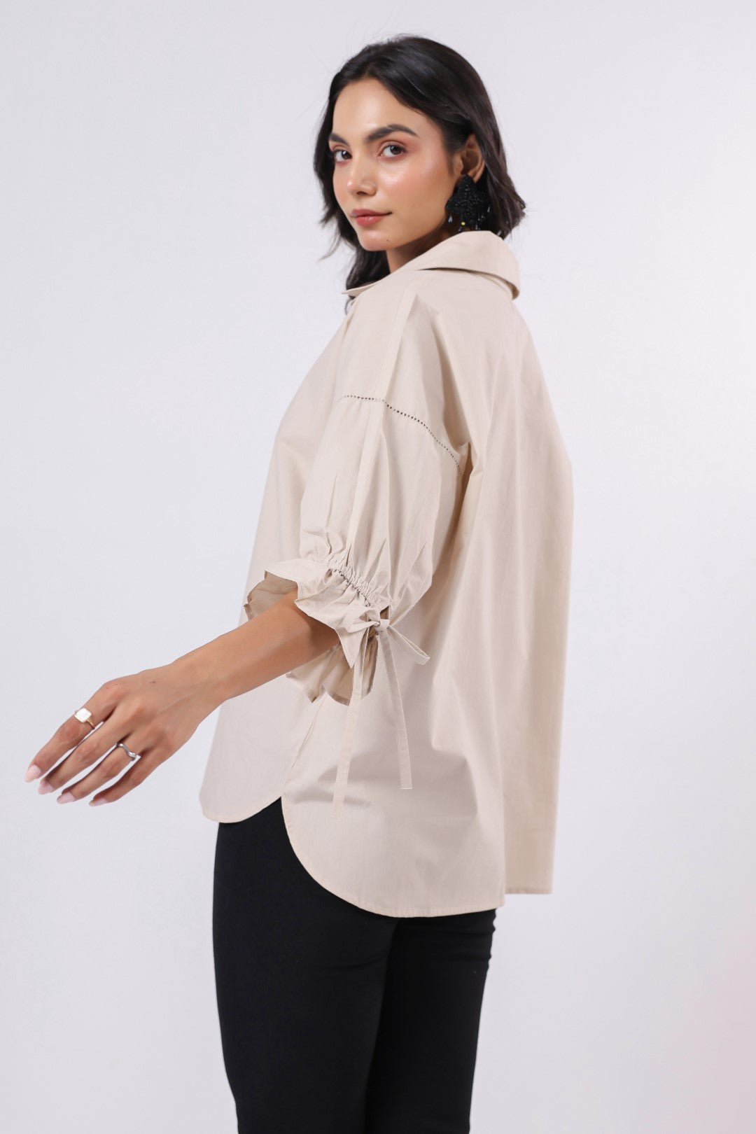 Women’s Beige Cotton Poplin Top