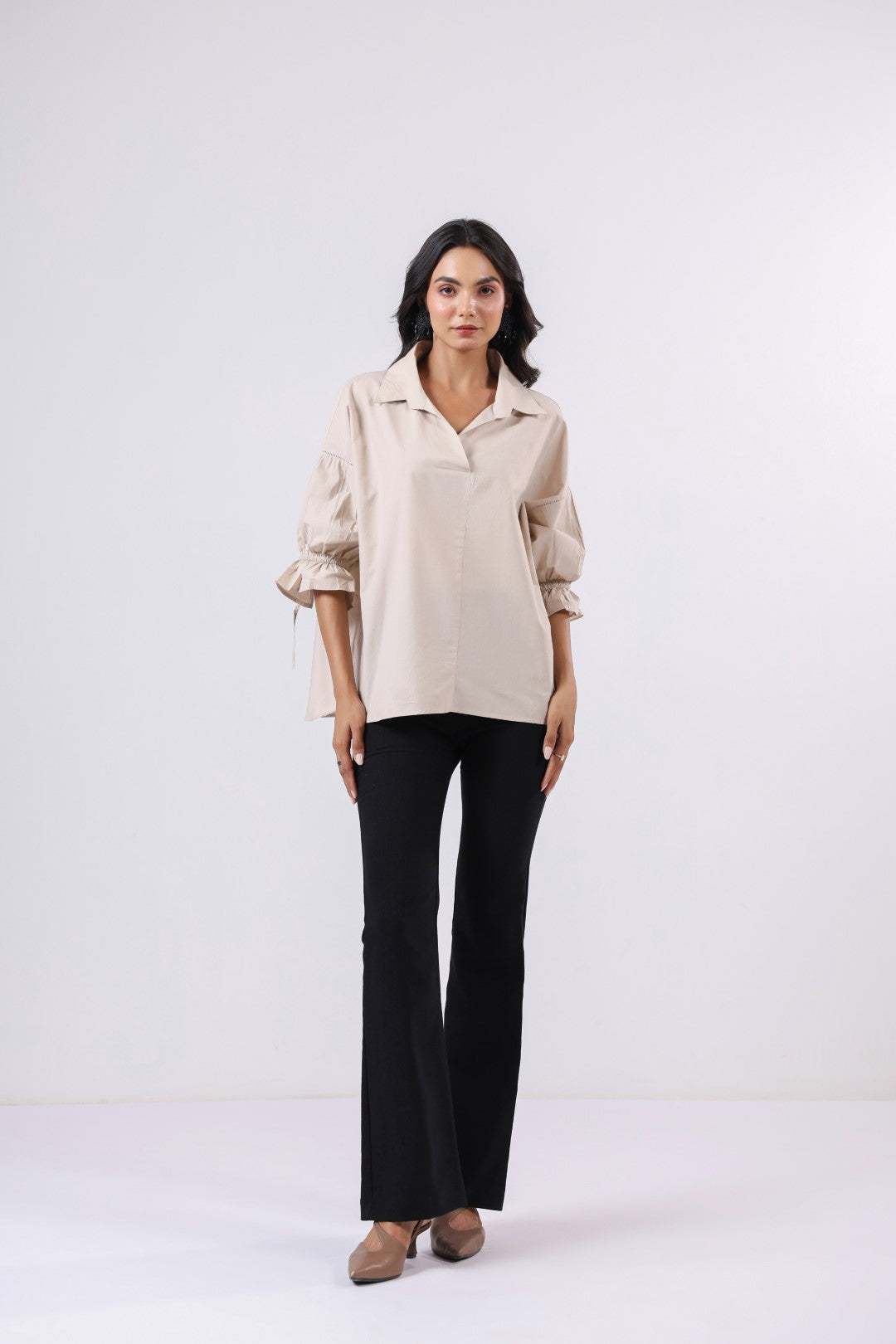 Women’s Beige Cotton Poplin Top