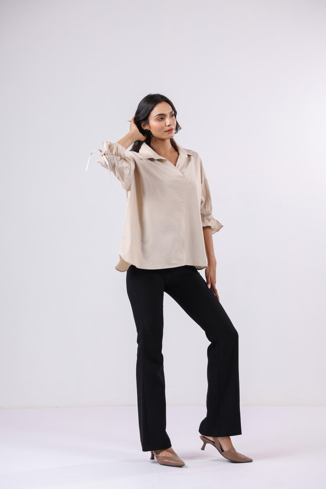 Women’s Beige Cotton Poplin Top