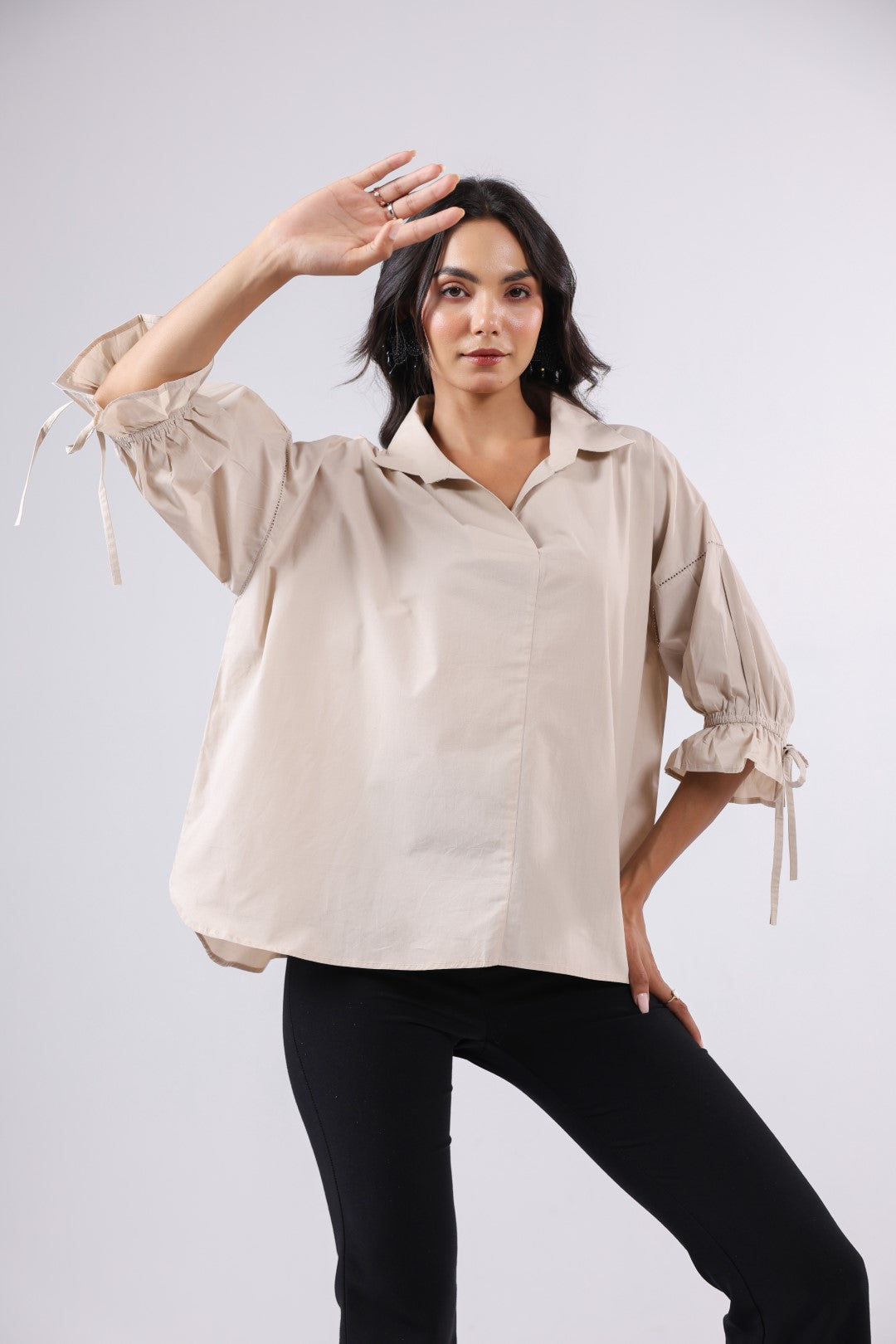 Women’s Beige Cotton Poplin Top